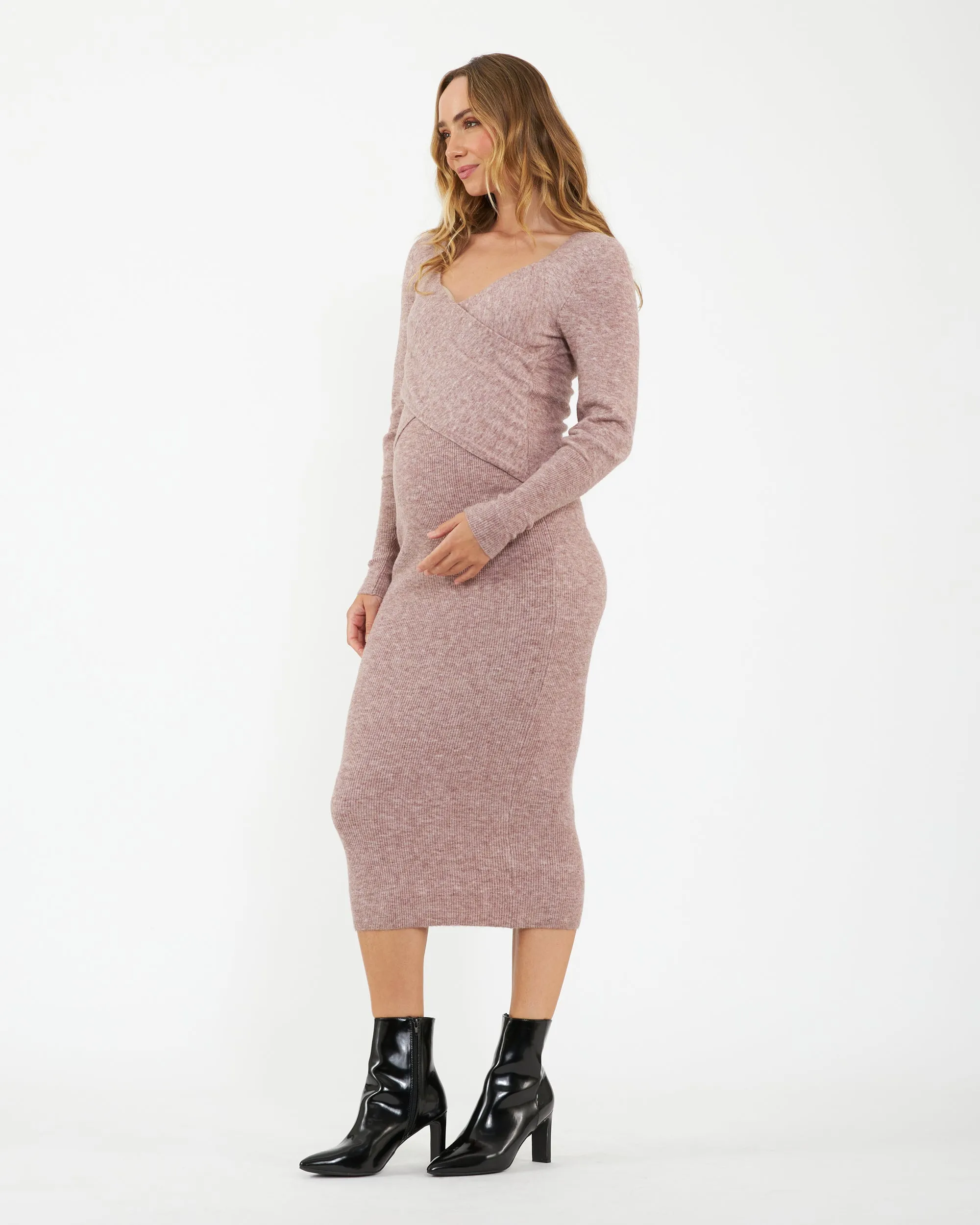 Seamless Design Heidi Nursing Knit Dress  Pink Marle