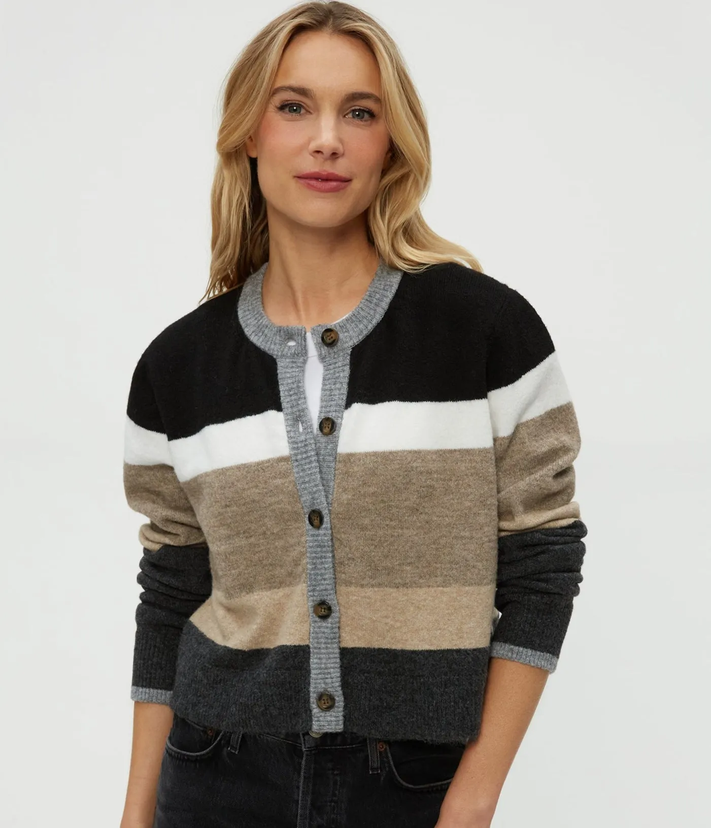 MachineWashable Fiona Stripe Crewneck Cardigan