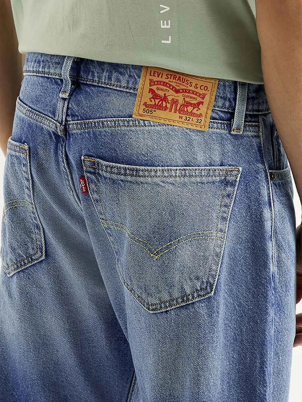 Men's 505 Blue Straight Fit Mid Rise Jeans Button Fly Closure Picnic Style Textured