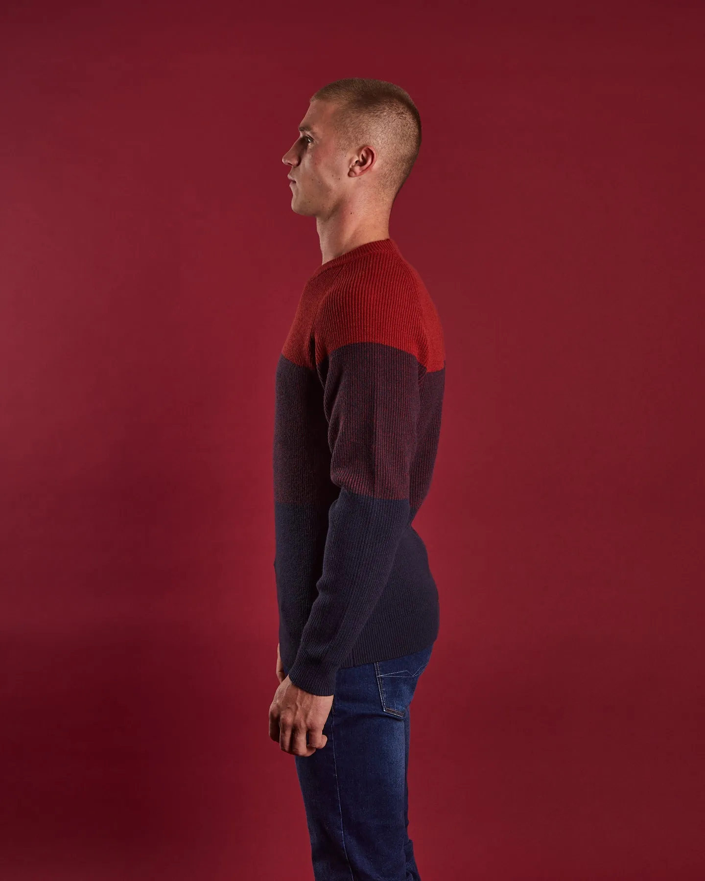 Ribbed Collar Design Classic Appeal Dan Sweater Rosewood