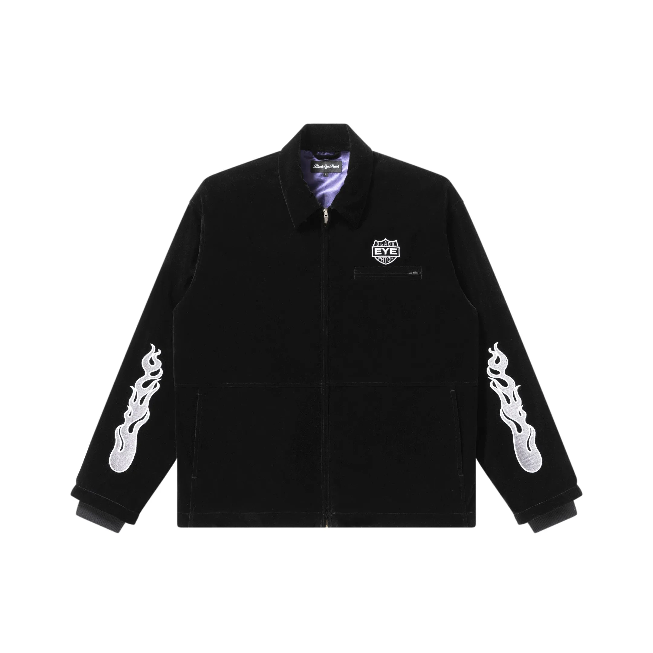 Stretch Material All Day Comfort Design FLAME RIDER LOGO VELOUR RIDERS JACKET BLACK