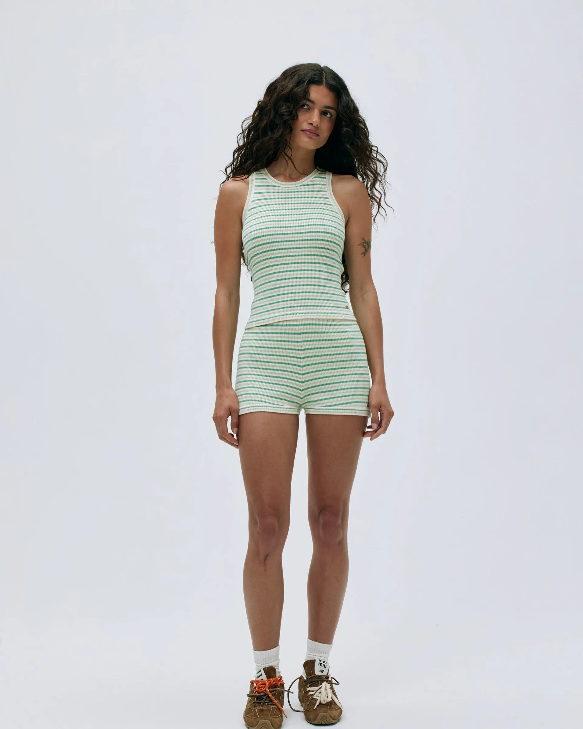 Rib Knit Stripe Tank - Jade Green Knit Density Options