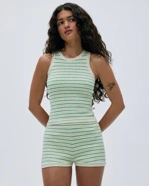 Rib Knit Stripe Tank - Jade Green FrictionResistant Sleeves StretchWeave Fabric