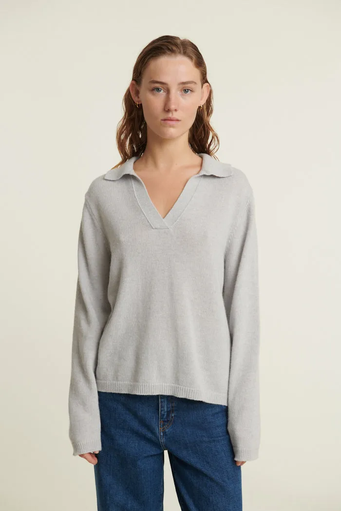 Cold Season Non Chafing Fabric Cady Polo Sweater - Grey Mel.