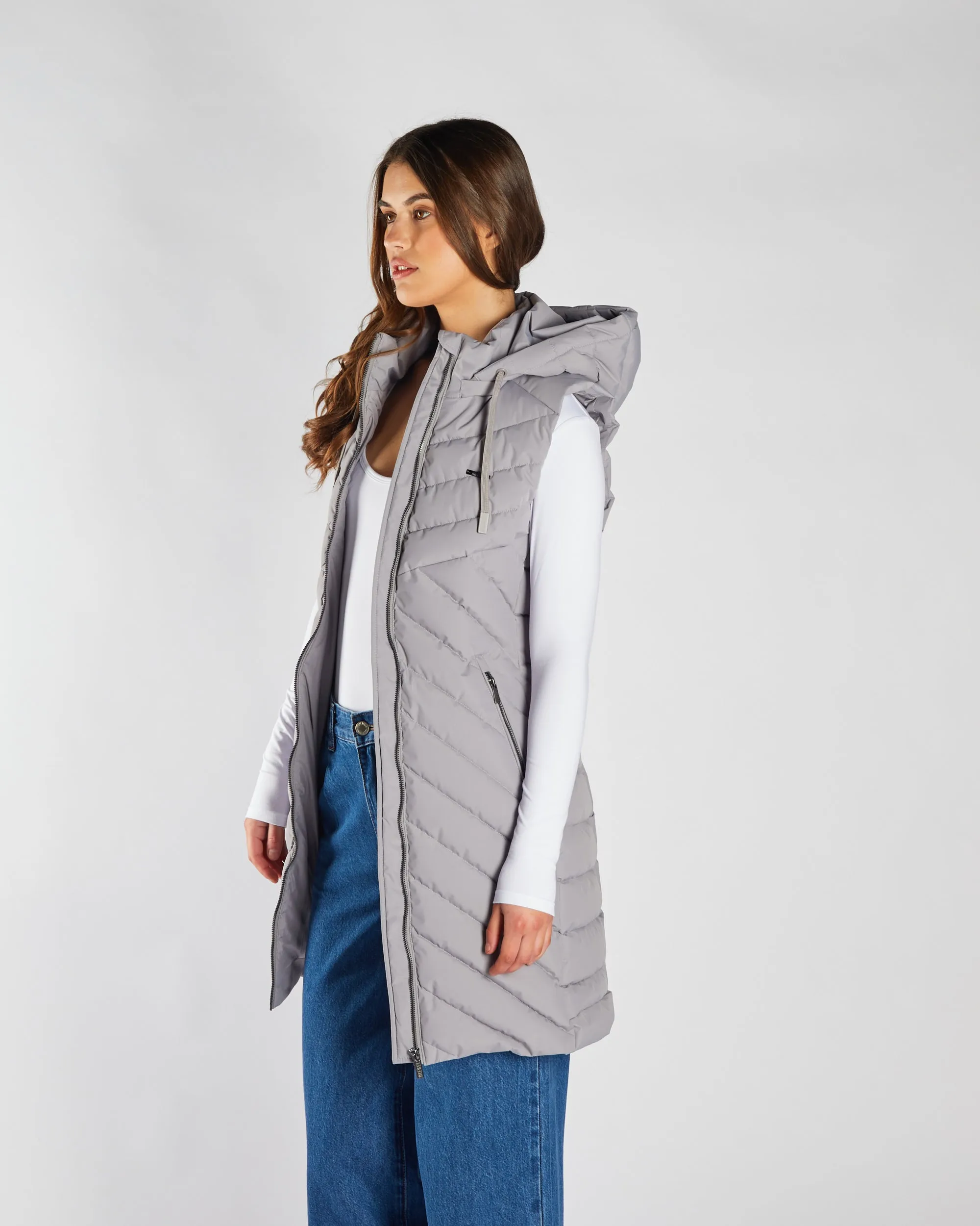 Flor Gilet Grey Blue Snag Free Zipper Technology