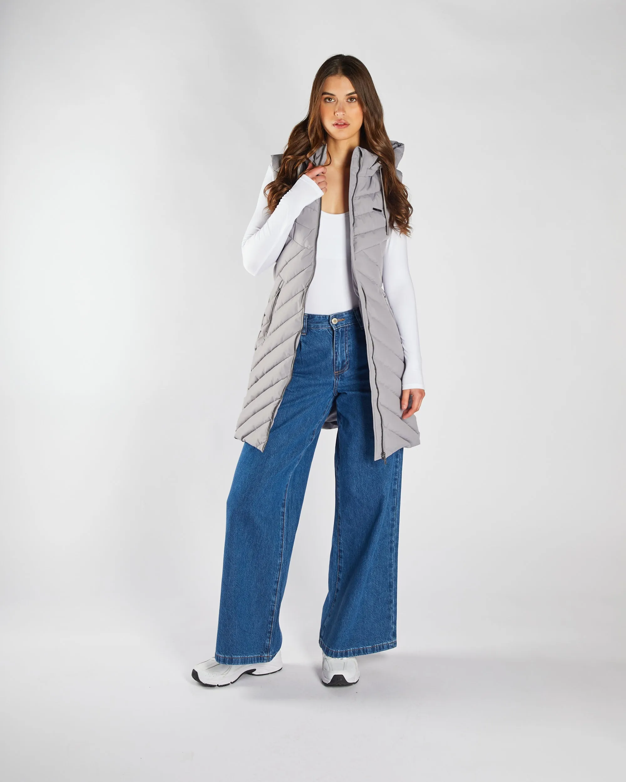 Flor Gilet Grey Blue Adjustable Drawstring Waist Spring Layer