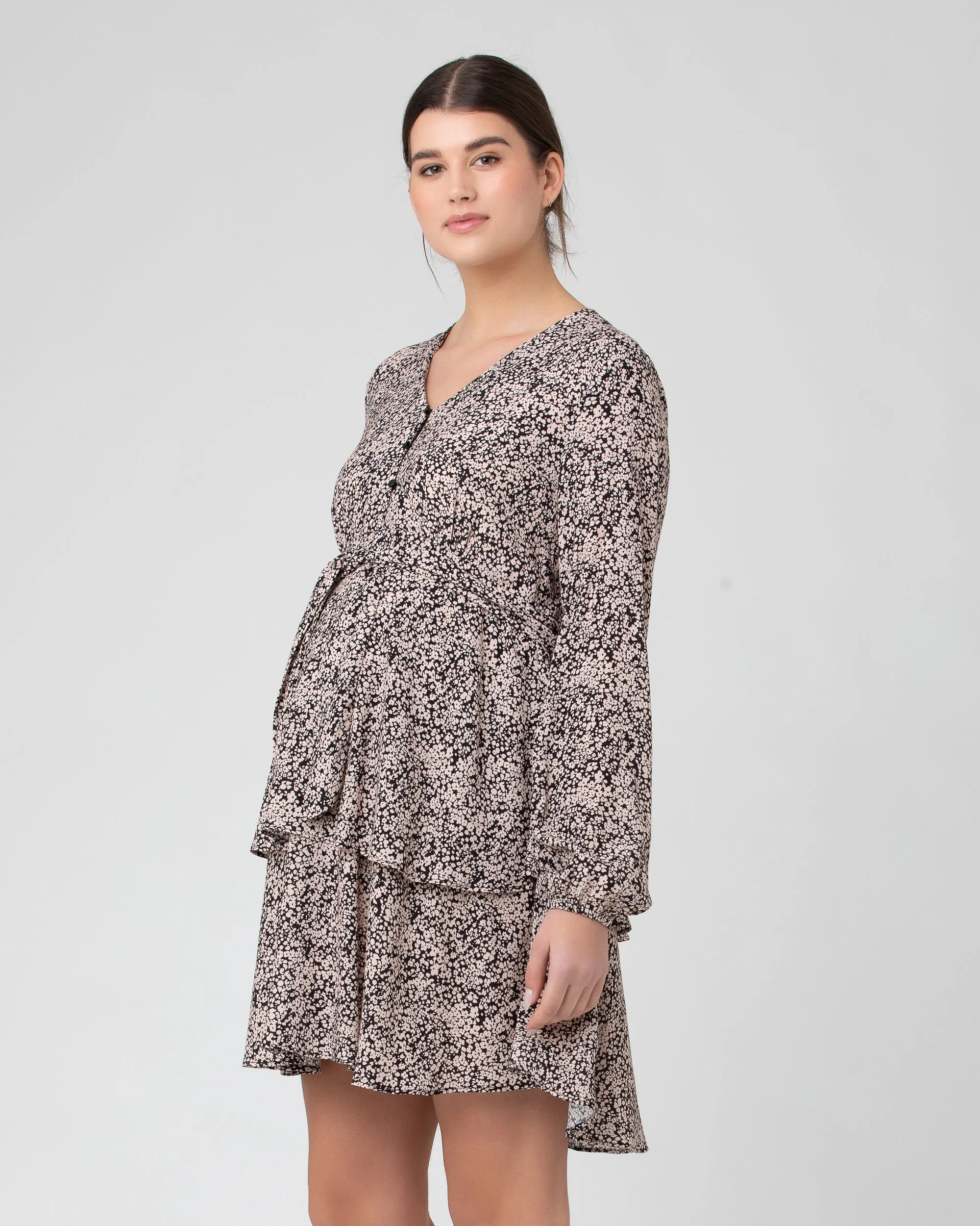 Florence Layered Dress  Black / Dusty Pink pregnancy comfort