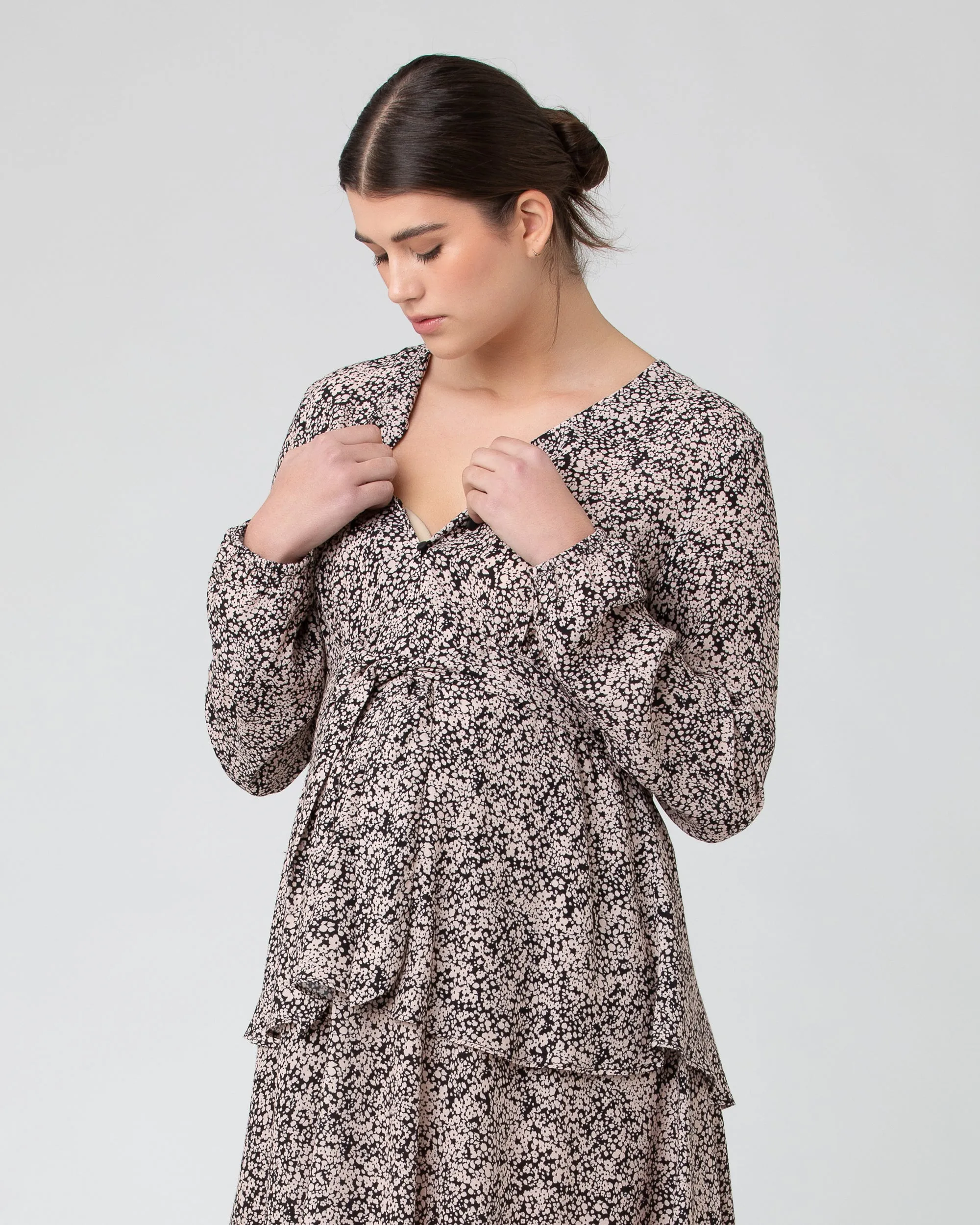 prenatal yoga Machine washable Florence Layered Dress  Black / Dusty Pink