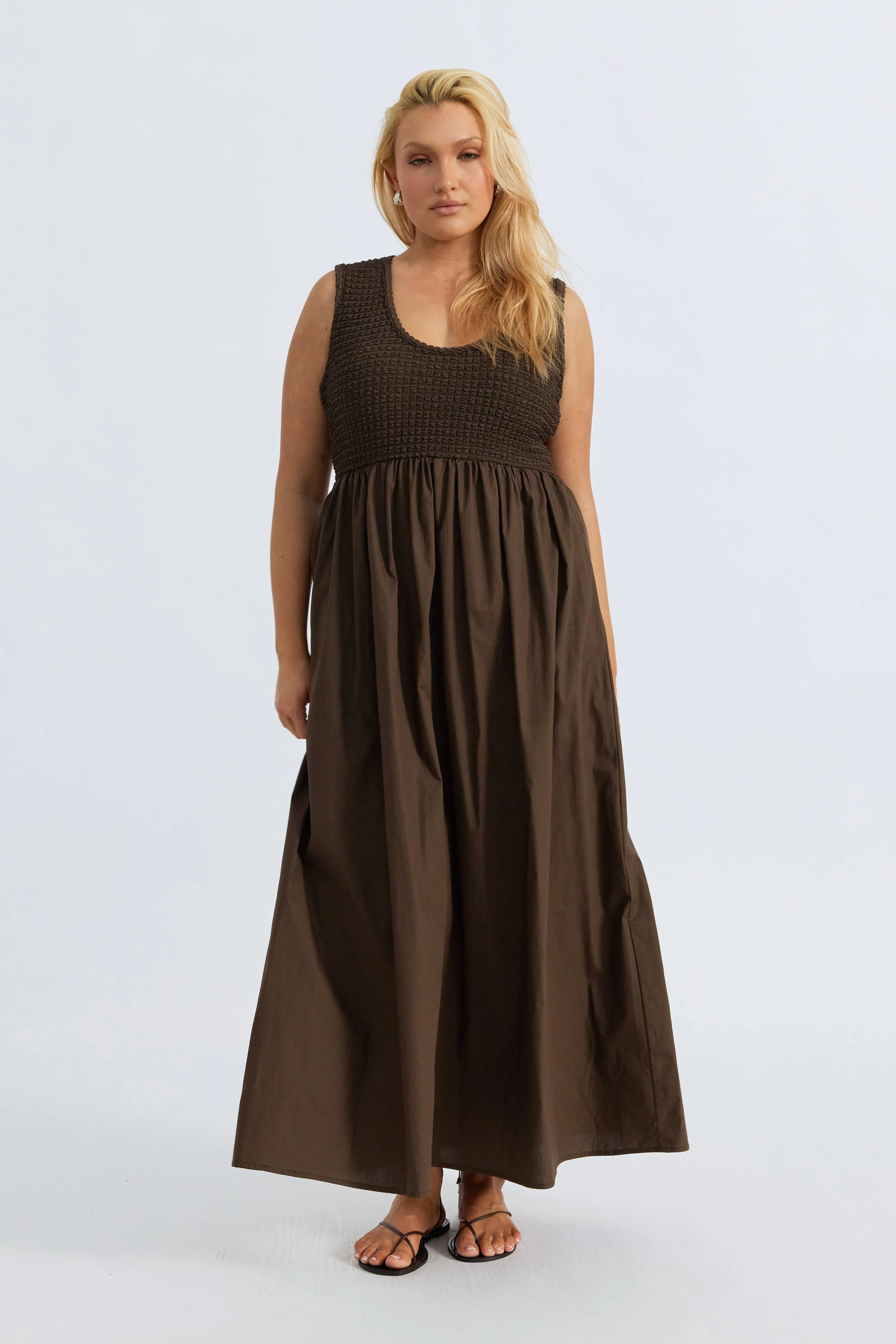 stripes Relaxed Fit Fontana Combination Midi Dress - Chocolate