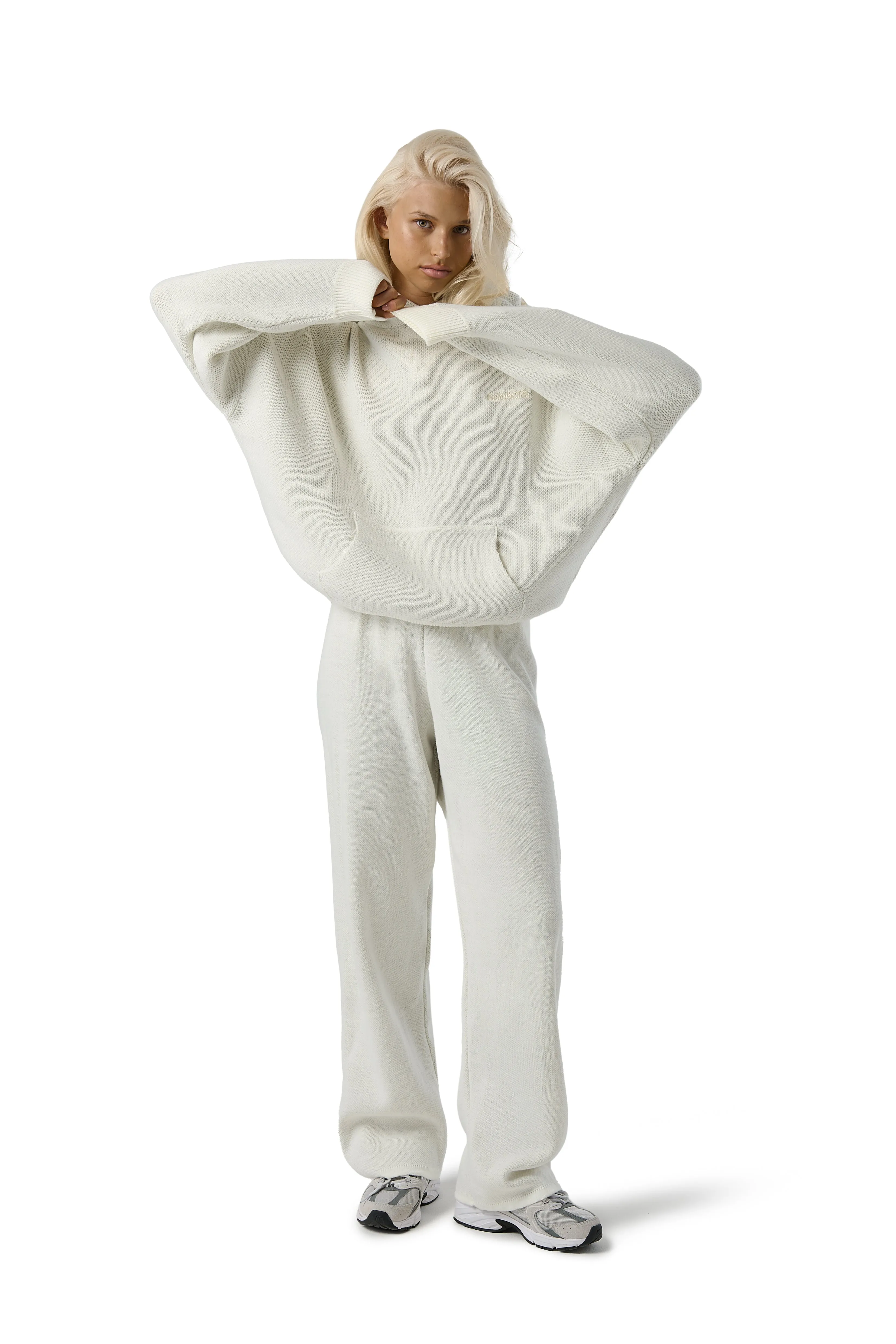 Recycled Polyester Yarn Seekers Knit Hoodie in Wisp