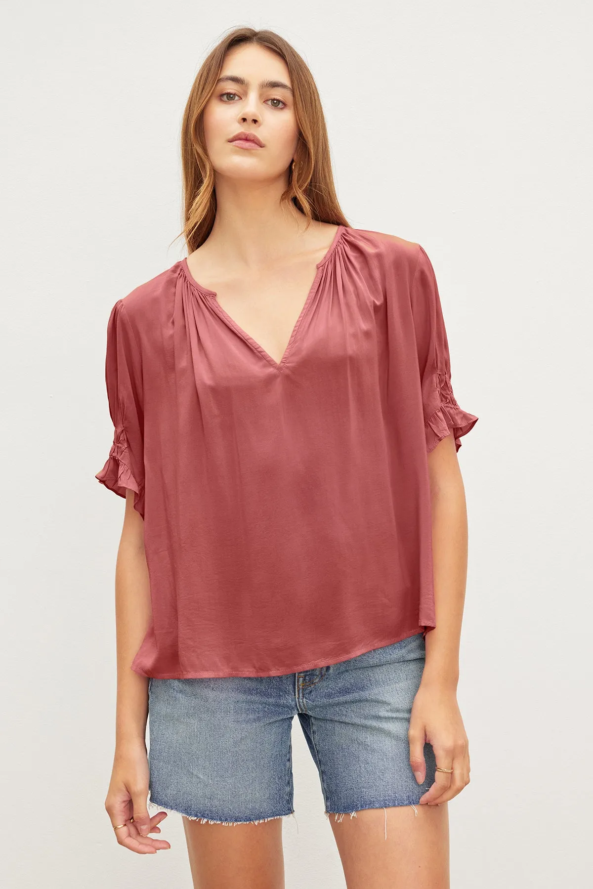 CALISSA SPLIT NECK BLOUSE V-Neck