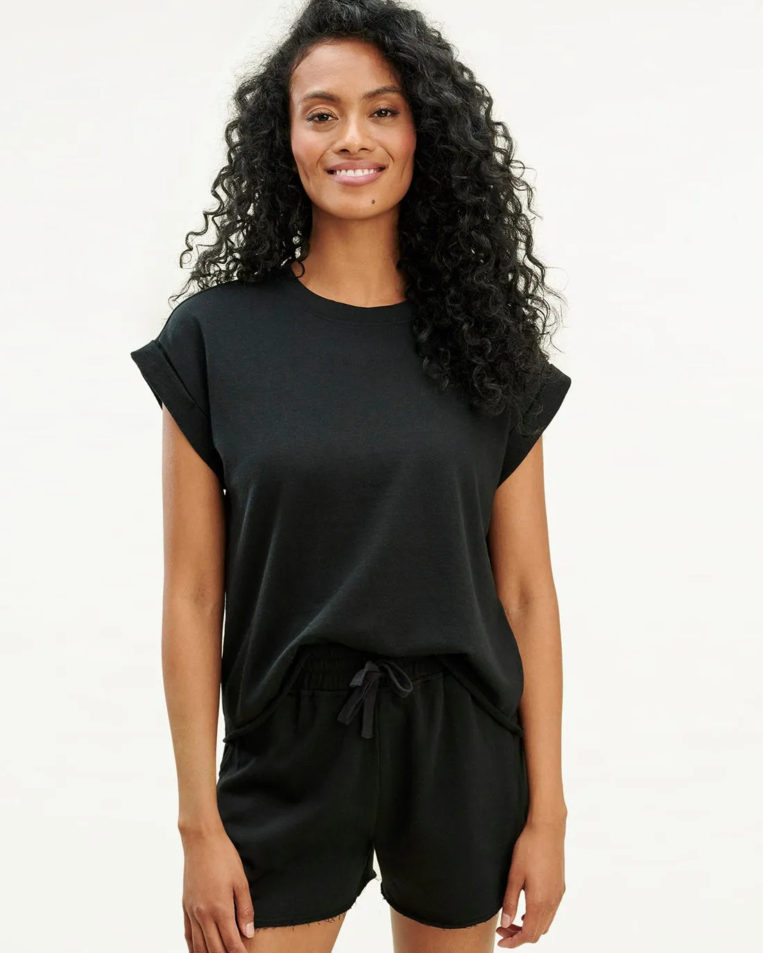 Chic Vibes Breathable Comfort Design French Terry Short Sleeve Sweatshirt