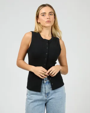 Machine washable Button Up Tank Black
