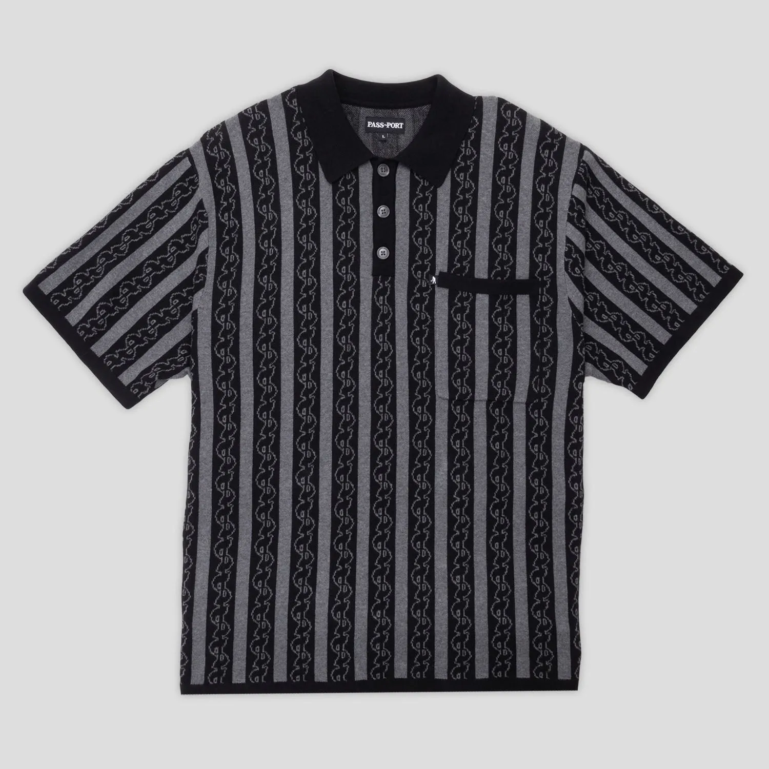 High-Quality Craftsmanship Pass~Port Pattoned Knit Polo - Black