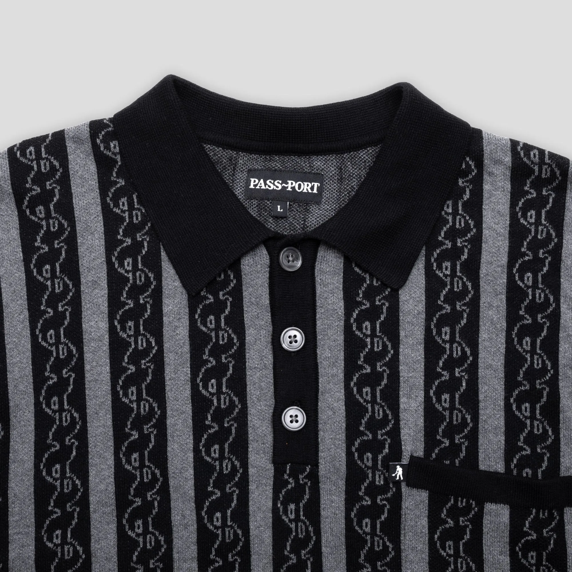 Fashion Comfort Pass~Port Pattoned Knit Polo - Black