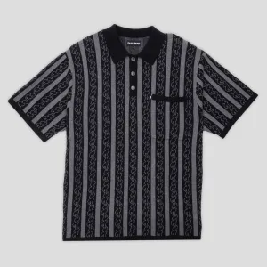 Matte Look Anti Static Finish Pass~Port Pattoned Knit Polo - Black