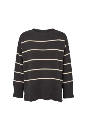 Lattice Pattern Winie O-neck Stripe - D. grey melange / Birch