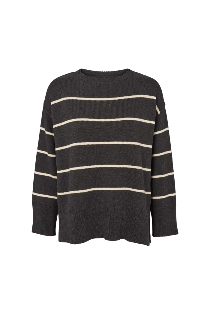 3D Knitting Technology Modern Warmth Winie O-neck Stripe - D. grey melange / Birch