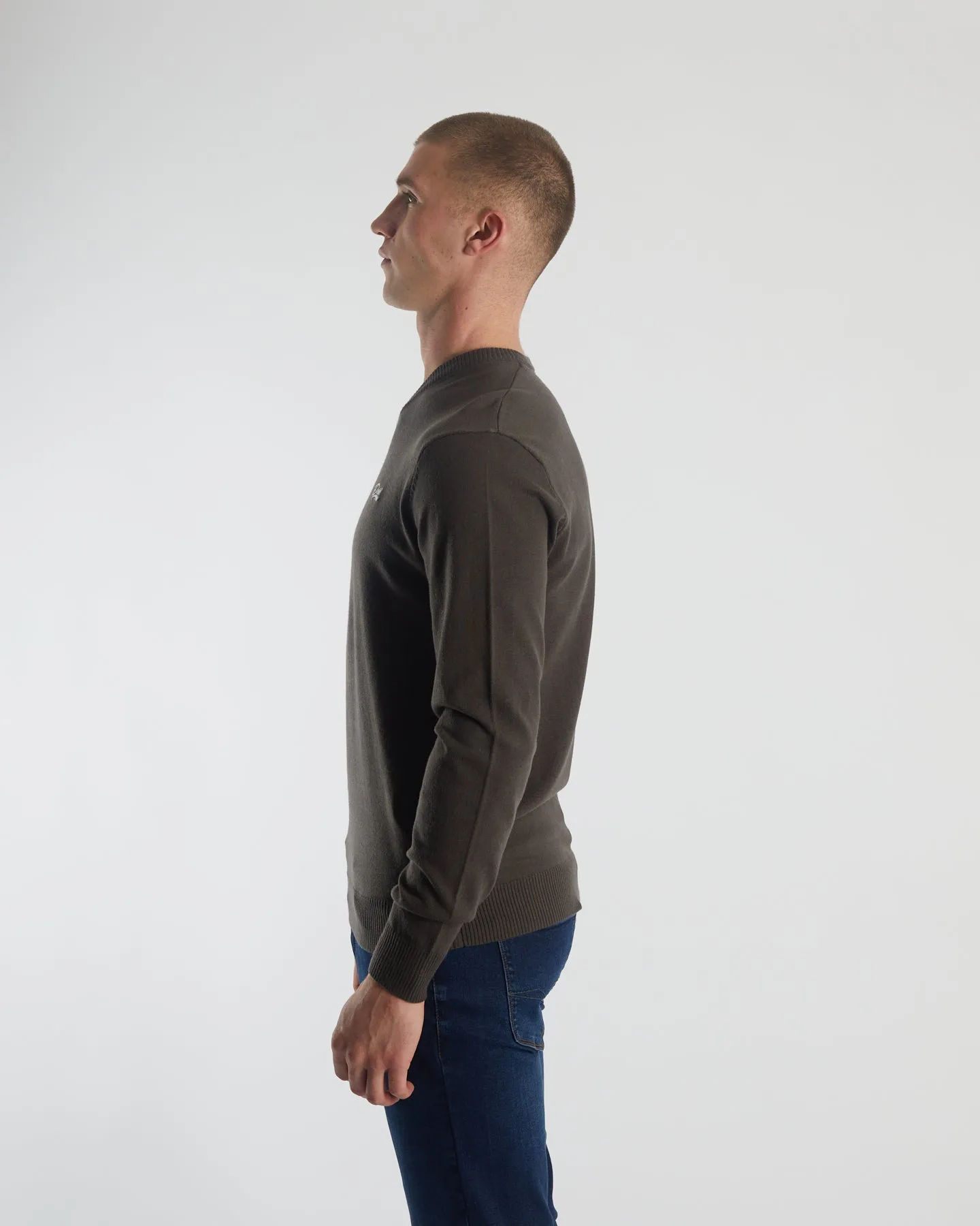 Tony V Neck Peat Moss Classic Casual Overlock Edge Finish