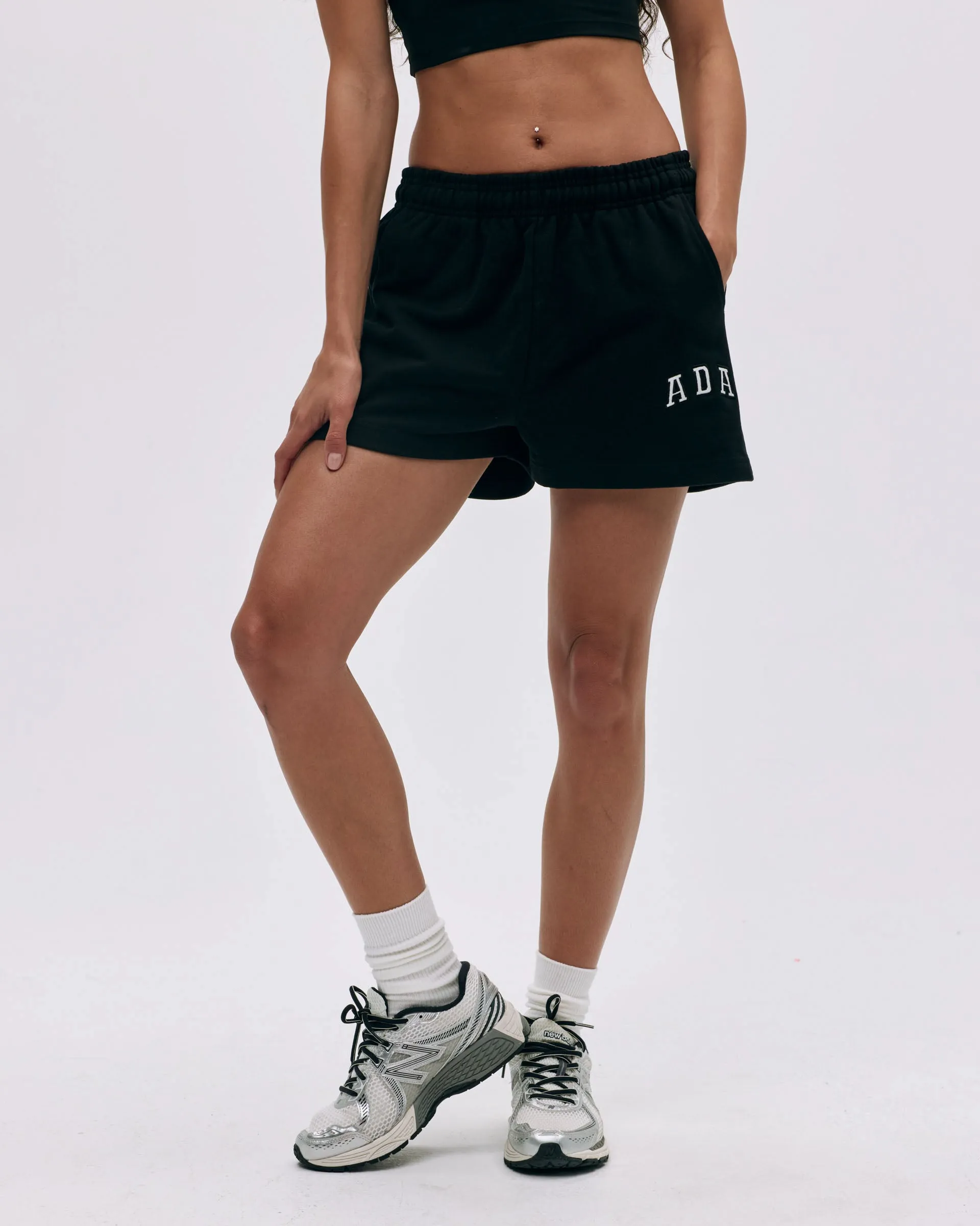 Laser Cut Perforations Smooth Fabric ADA Sweat Shorts - Black