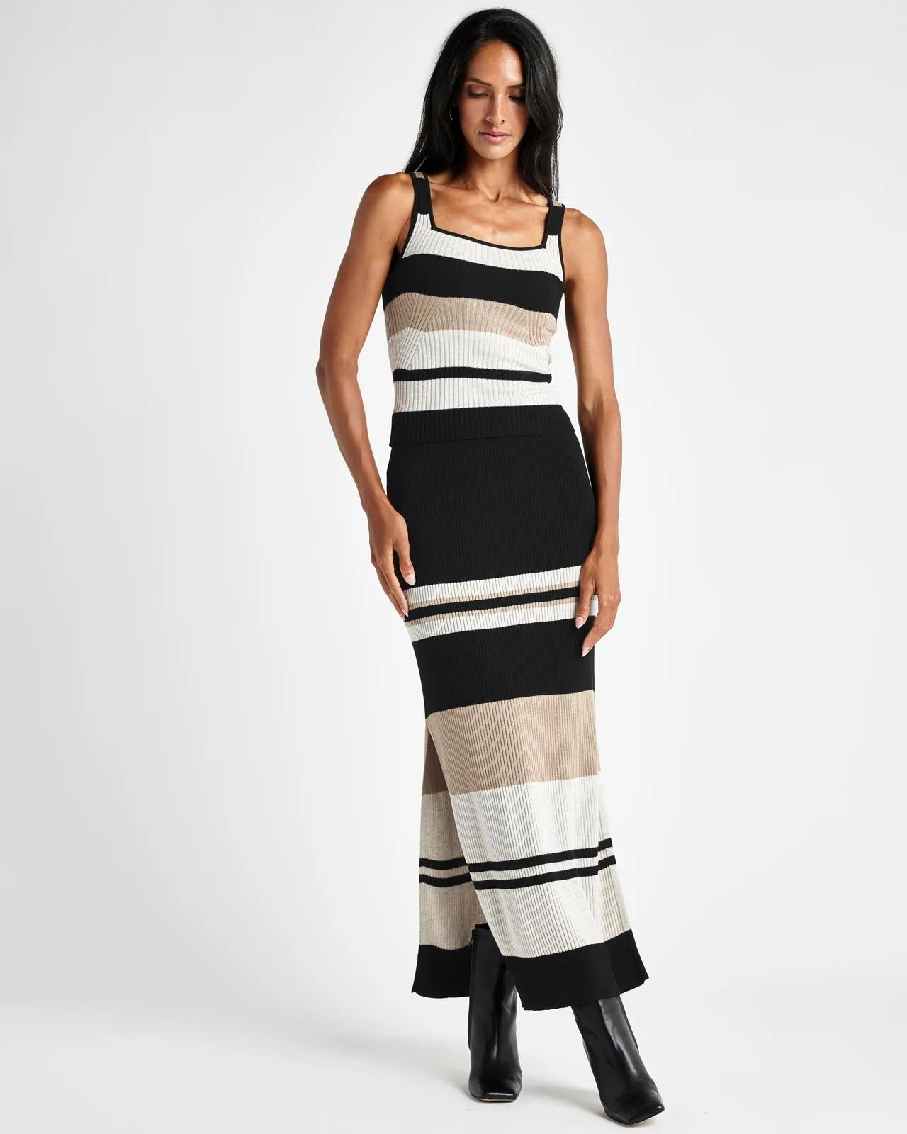 Georgie Rib Stripe Tank polo neck Moisture Management Fabric