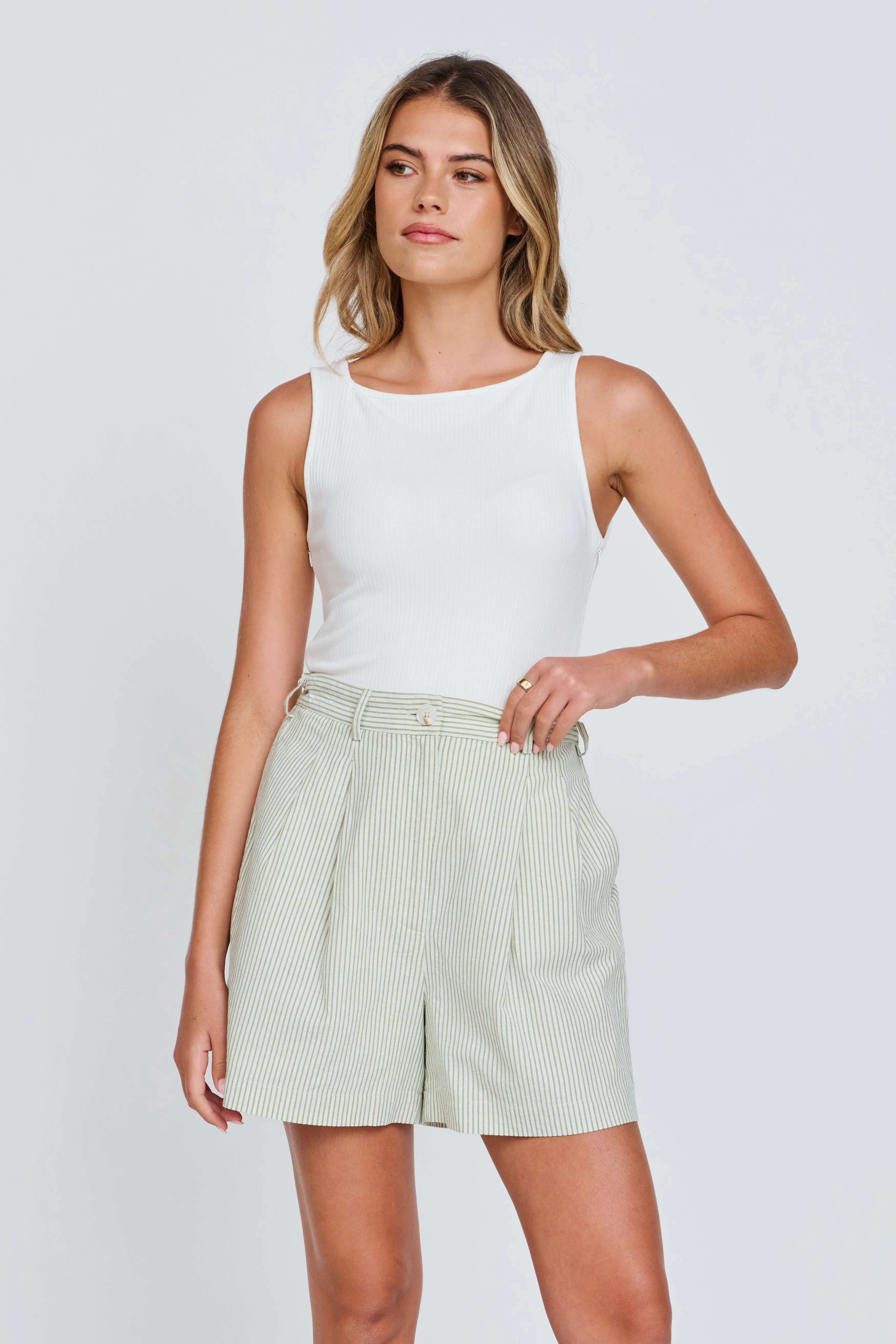 Goldie Adjustable Stripe Tailored Short - Off-White / Green Hassle free breastfeeding pillow