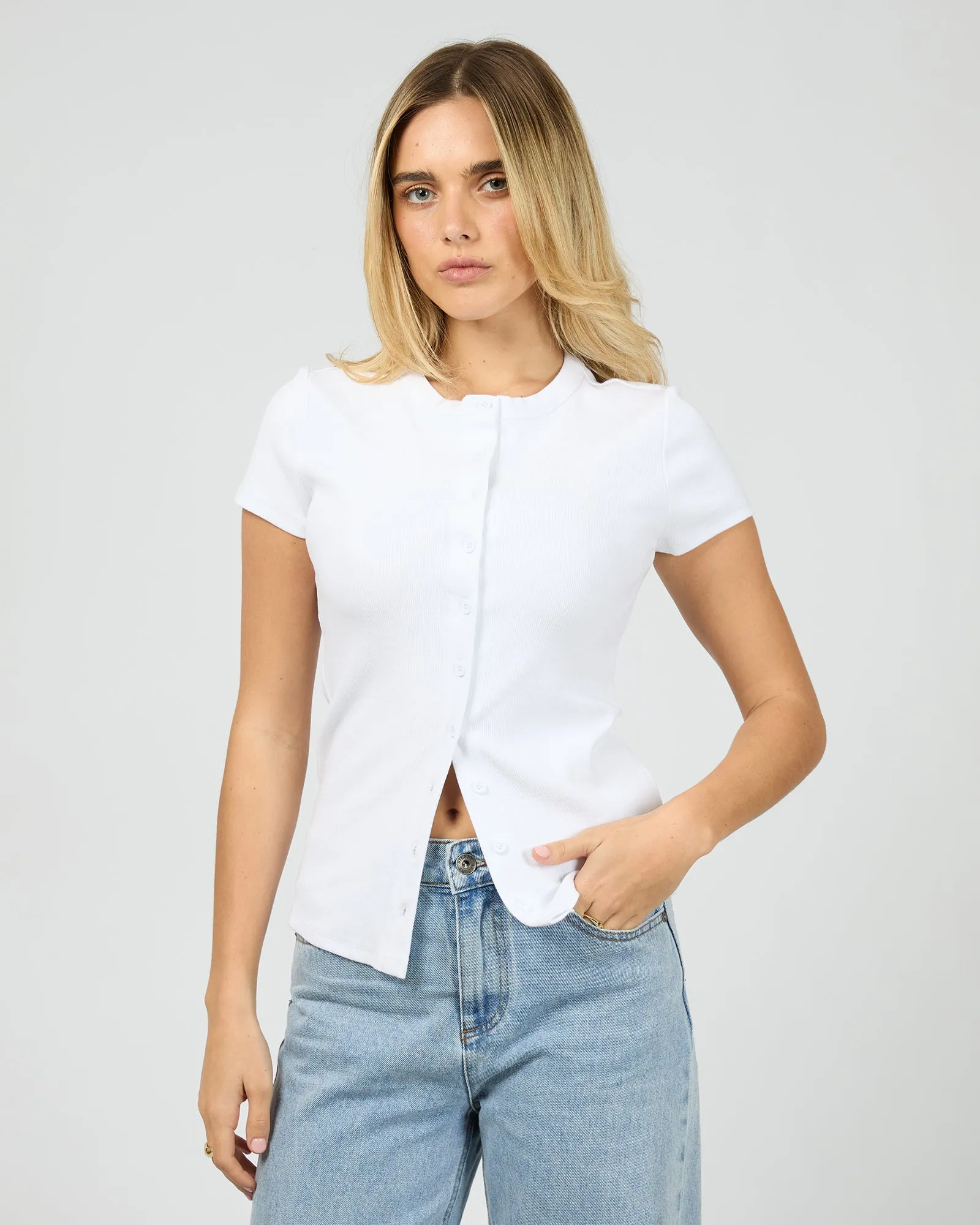 Business Meeting Button Up Short Sleeve Tee White