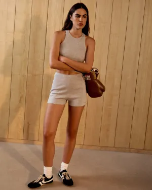 Reflective Safety Details Heels Knit Crop Shorts - Light Grey Melange