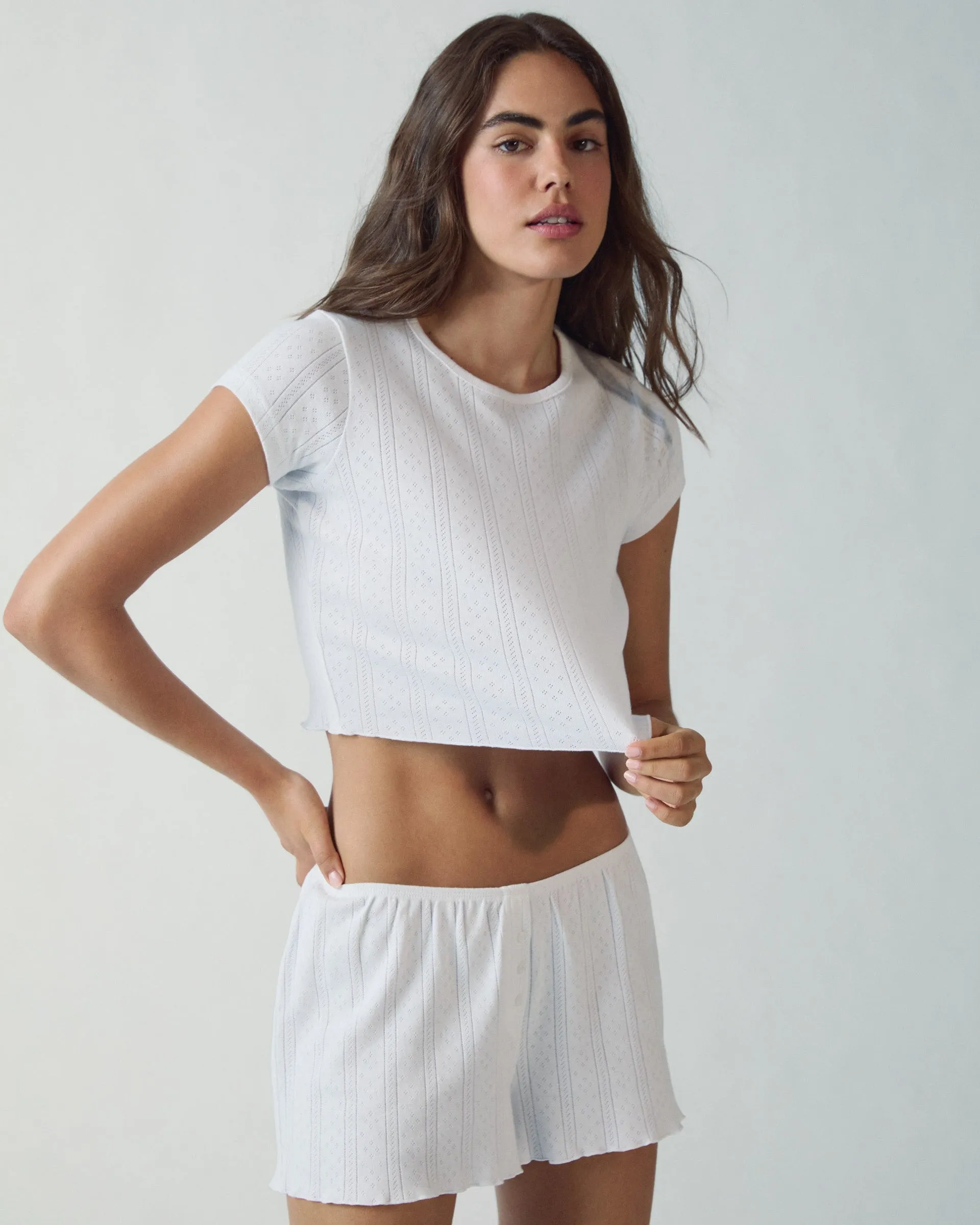 Quick Release Closure Daily Wear Pointelle Shorts - White