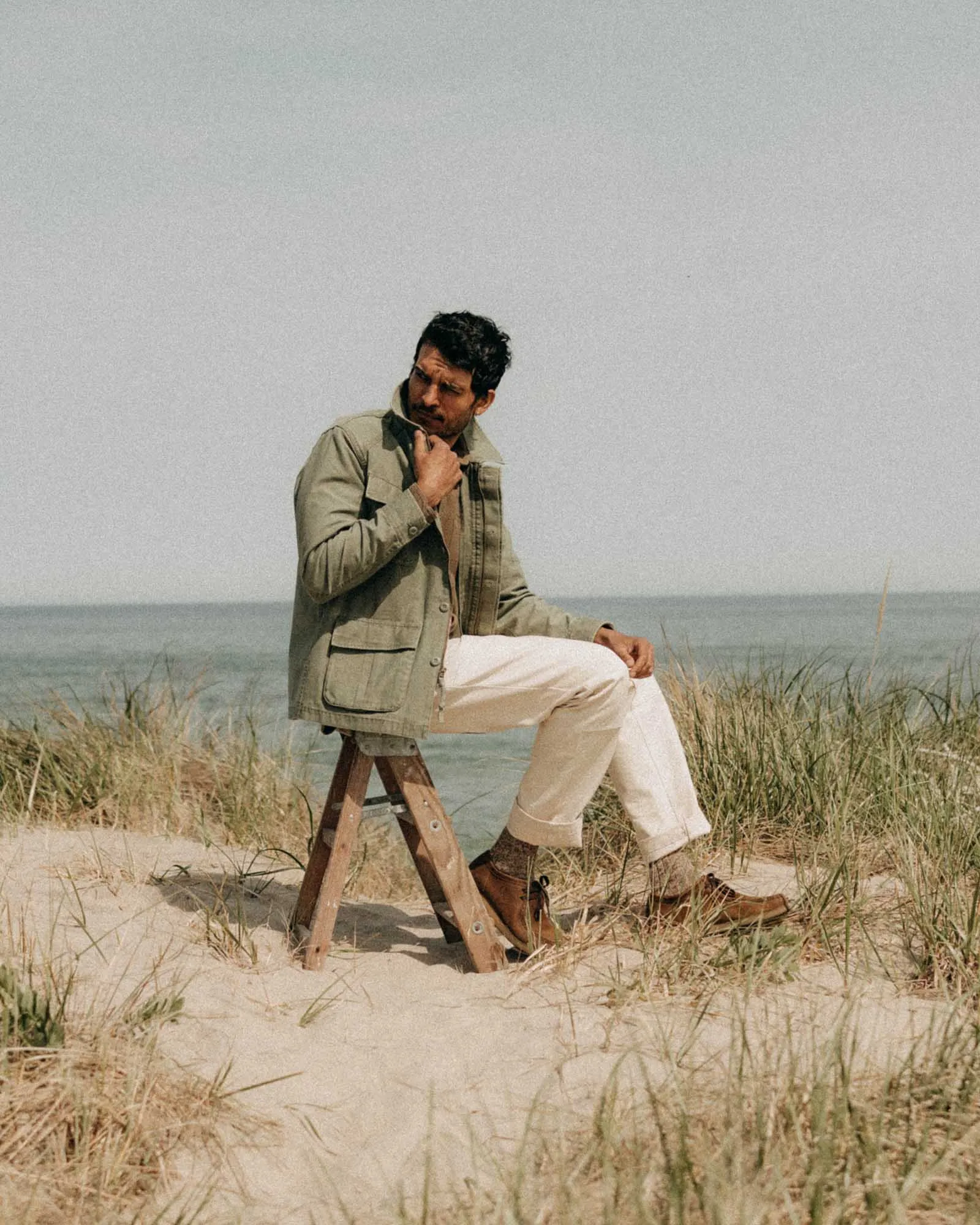 The Surplus Jacket in Field Olive Reverse Sateen Light Outdoor Layer