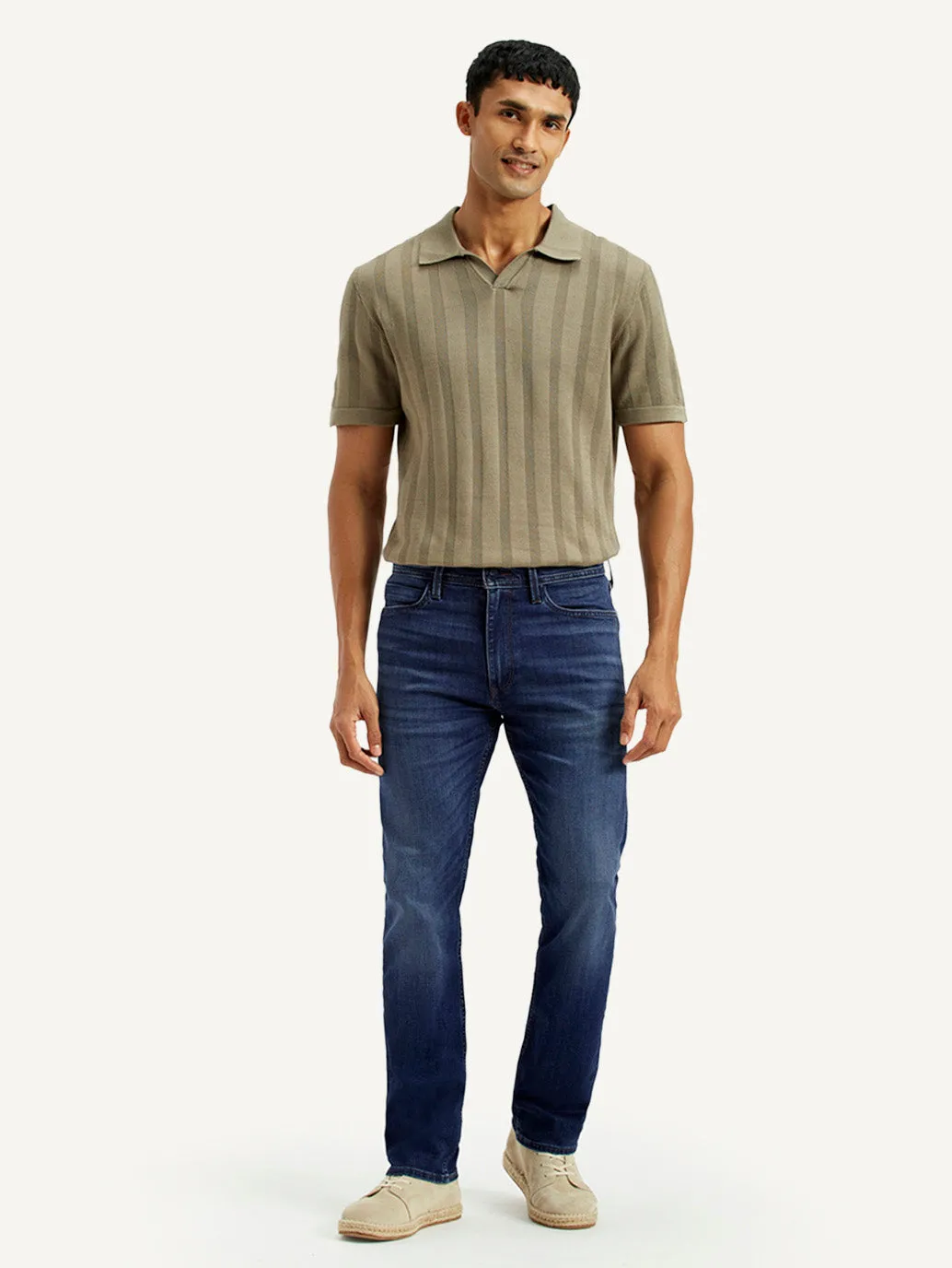 Comfortable Appearance Men's Redloop 513 Light Indigo Slim Straight Fit Mid Rise Jeans