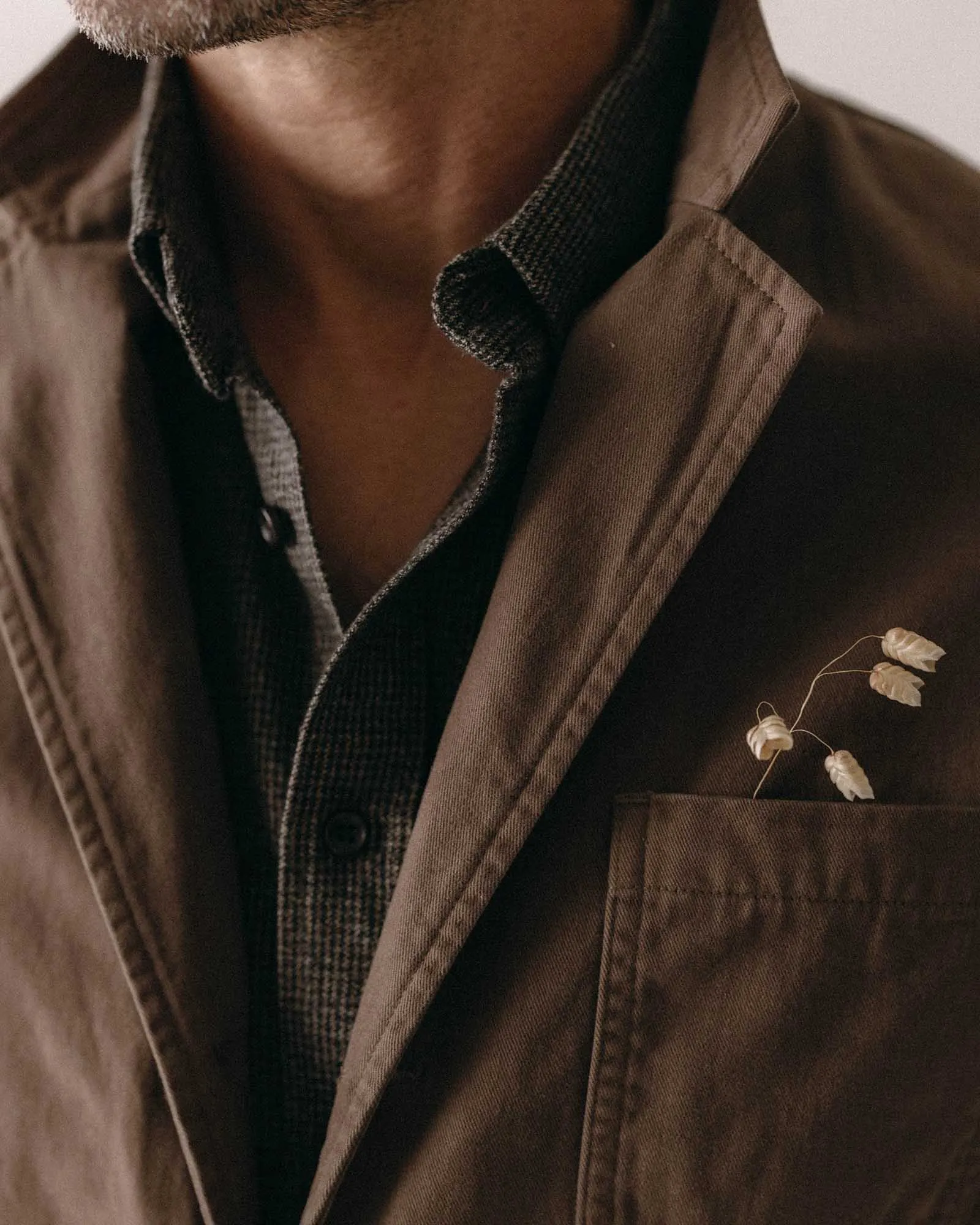 Classic Zip Up Winter Layering Piece The Foundation Sportcoat in Organic Espresso Twill
