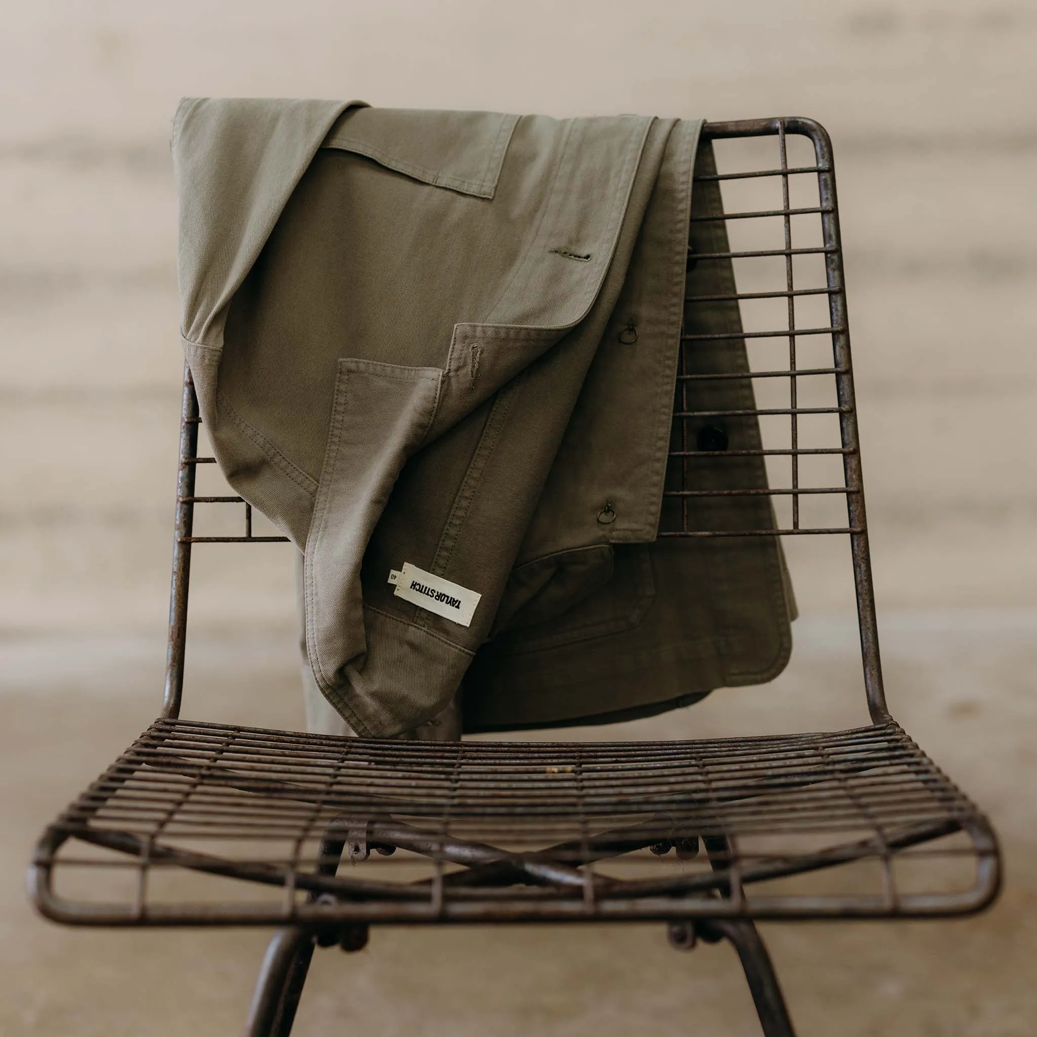 The Ojai Jacket in Organic Smoked Olive Foundation Twill Reflective Trim