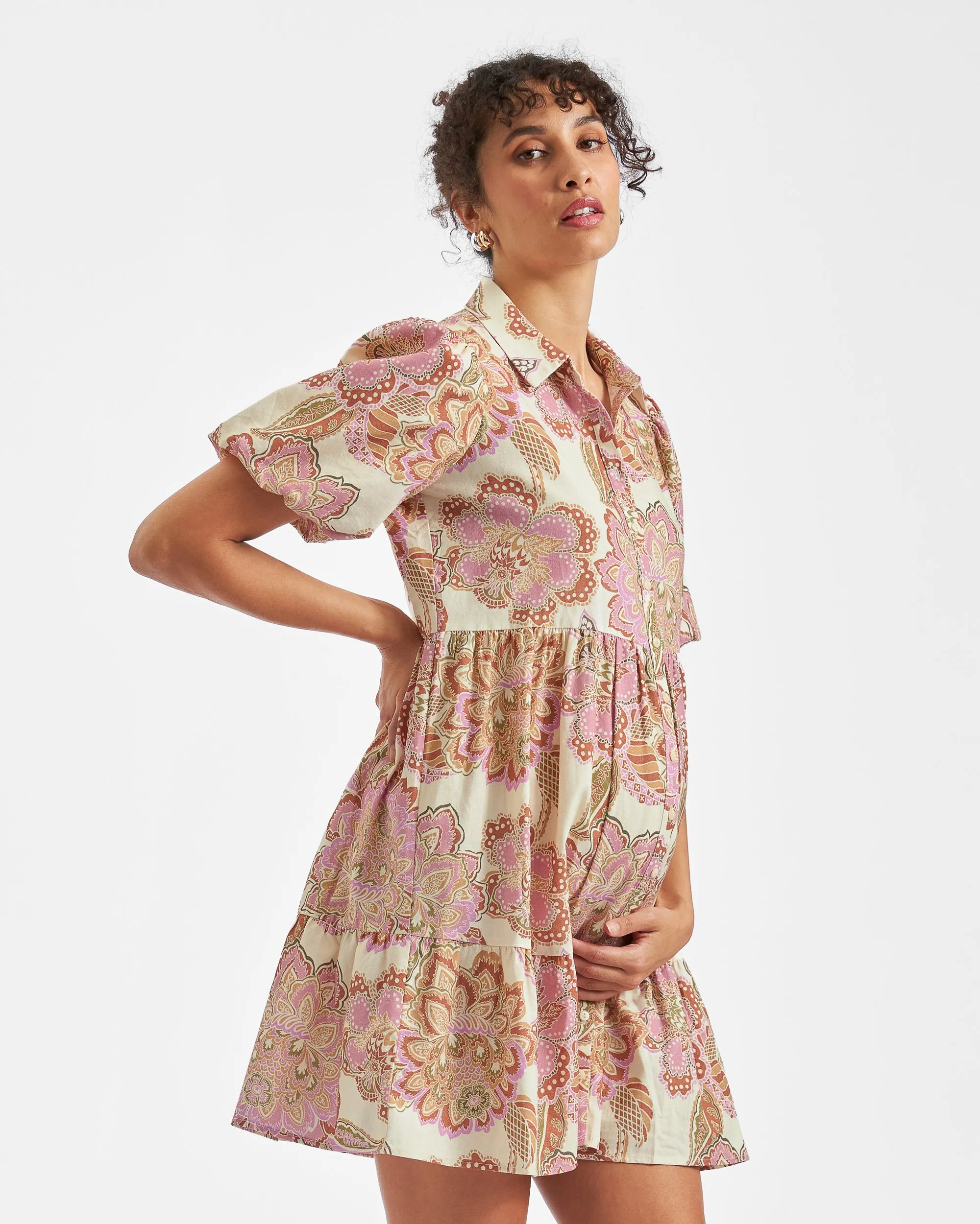 Minimalist Style Collar detail Hope Linen Dress  Natural