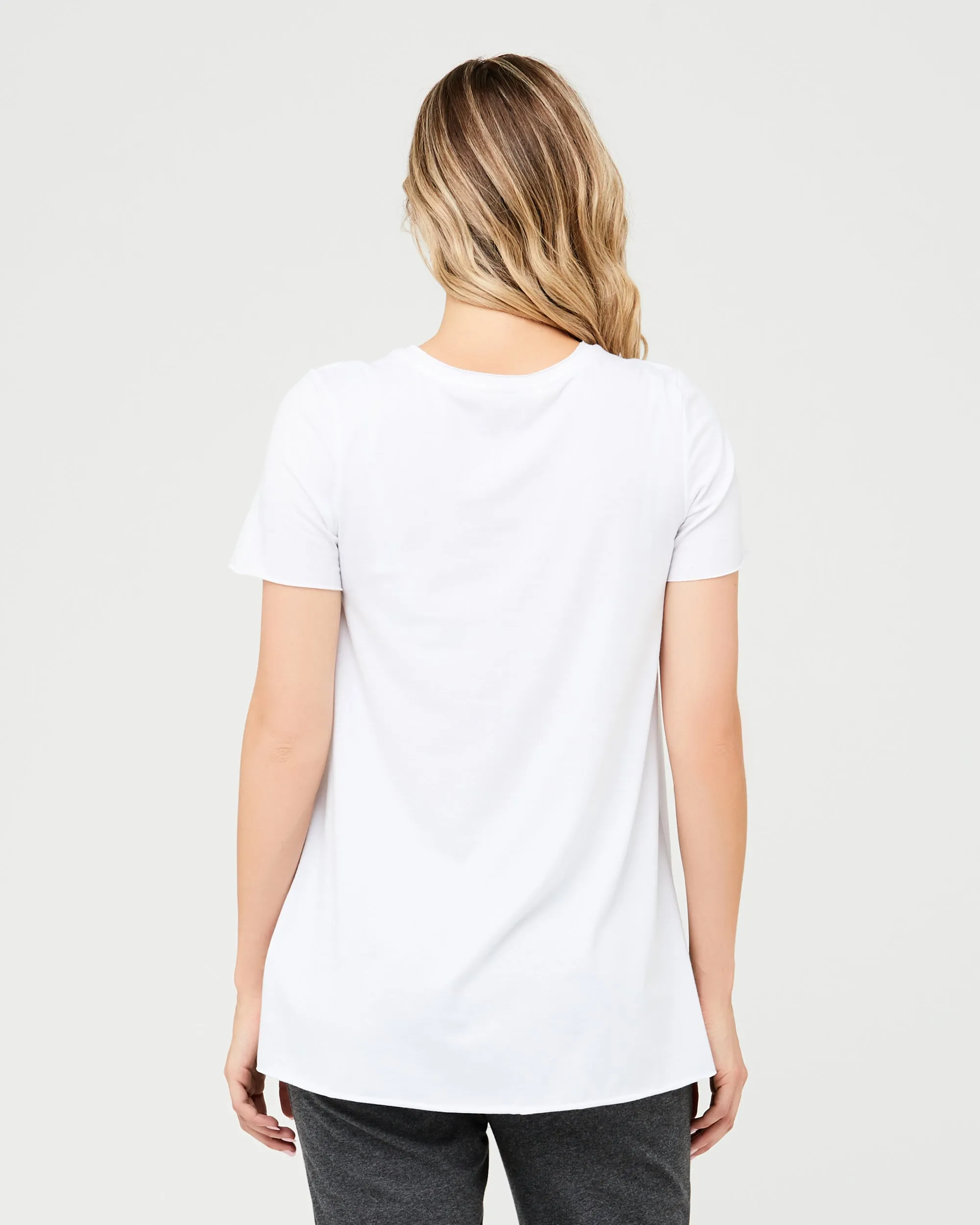 new parent Short Sleeve Raw Edge Nursing Top White