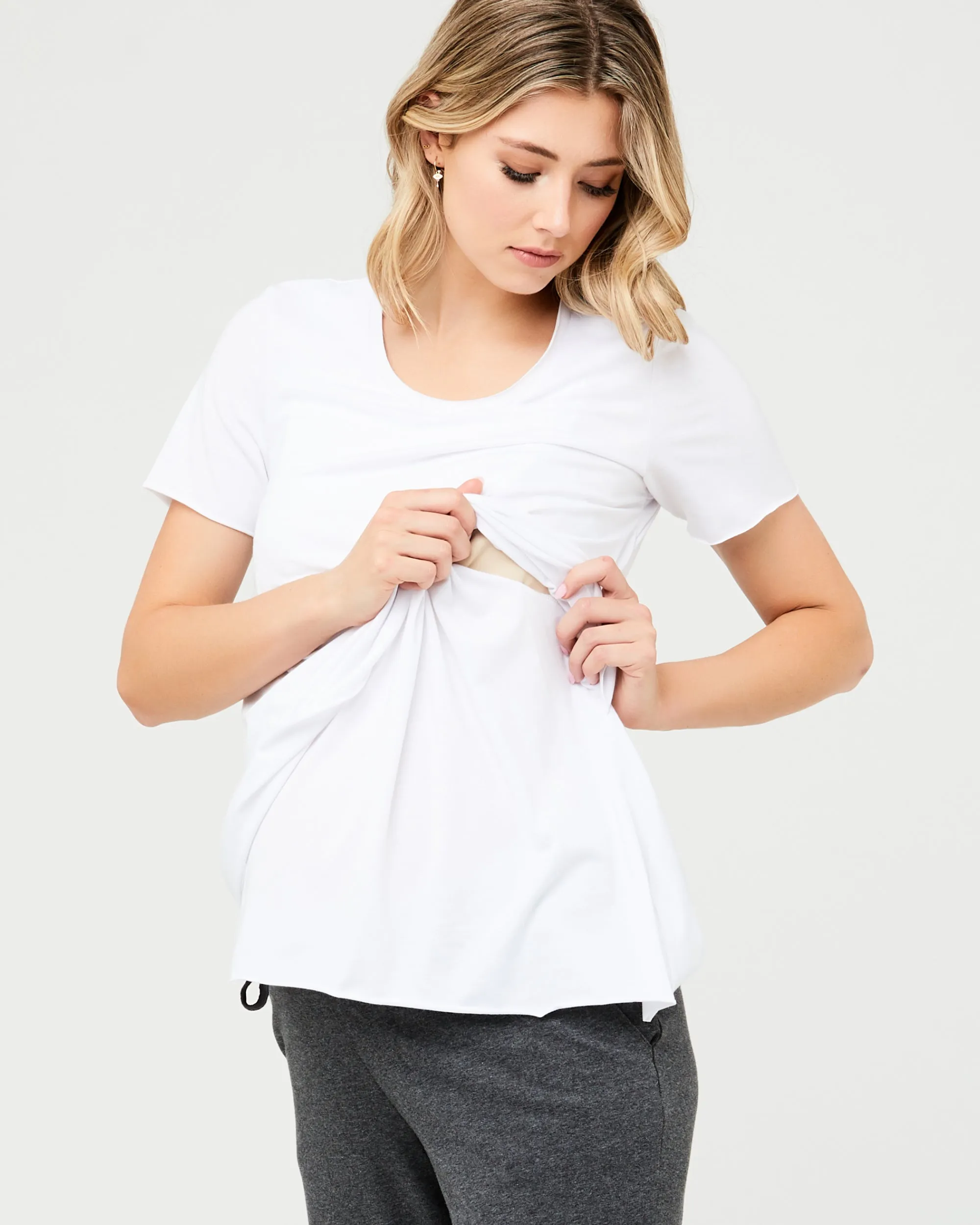 Short Sleeve Raw Edge Nursing Top White Adaptive Fit