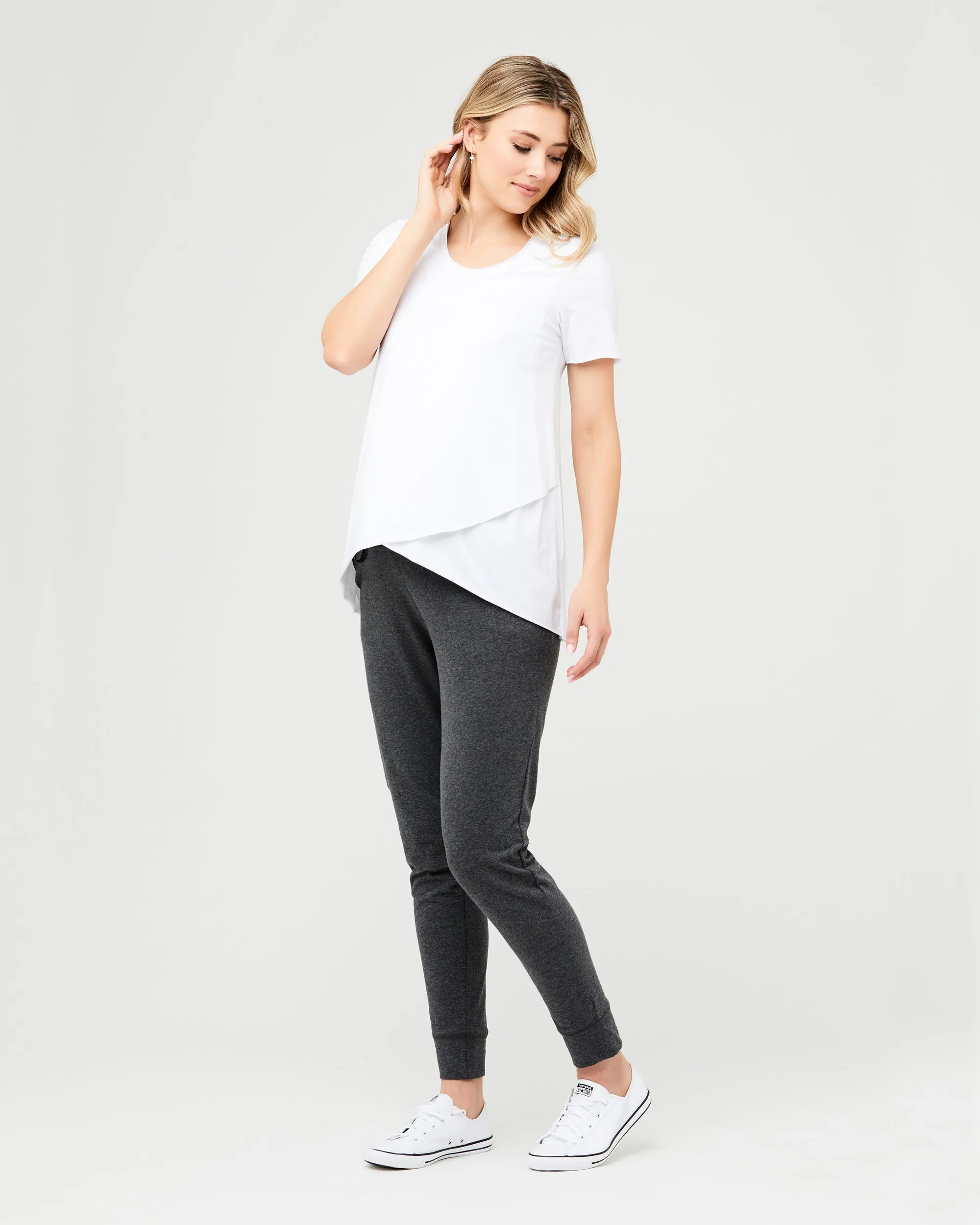 Short Sleeve Raw Edge Nursing Top White Organic Cotton