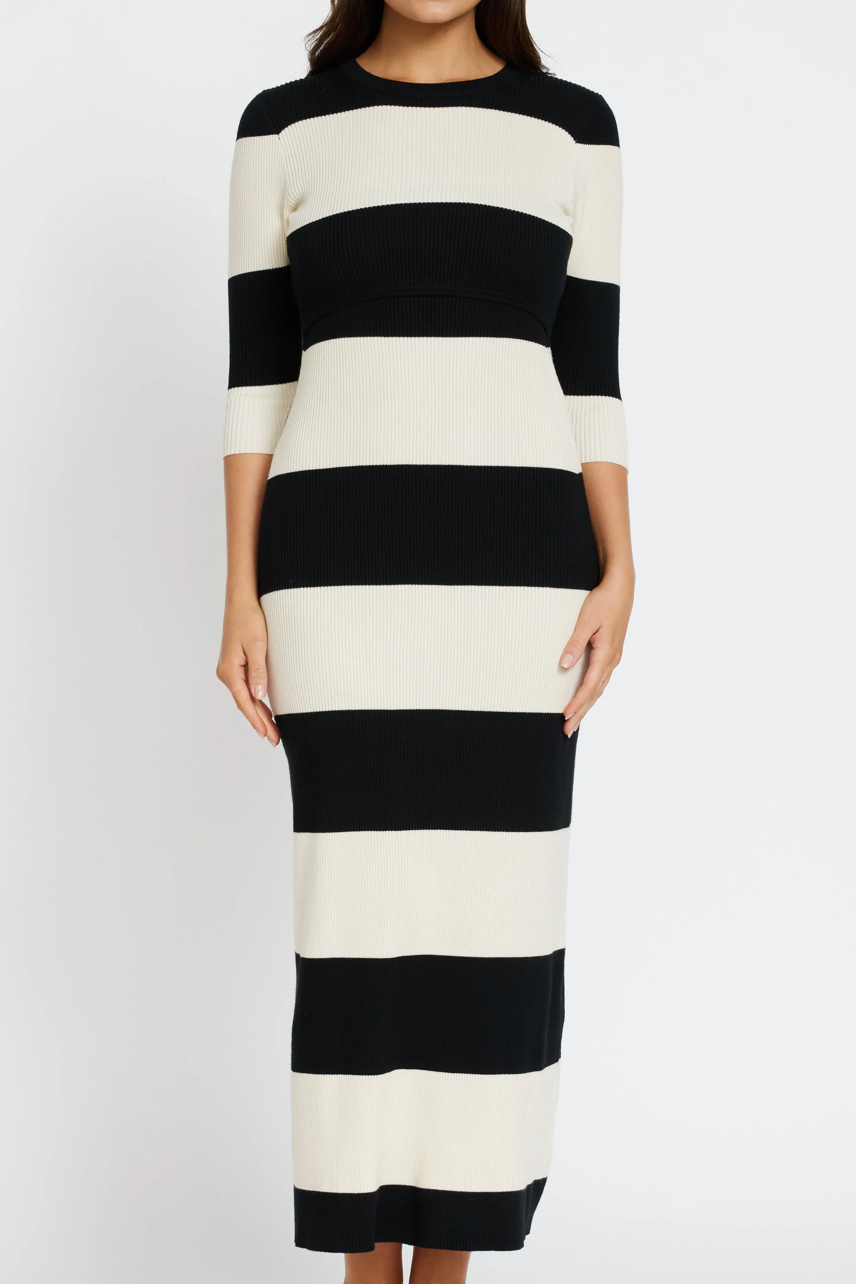 Hunter Stripe Knit Panel Dress - Black / Cream Office Wear Moisture wicking