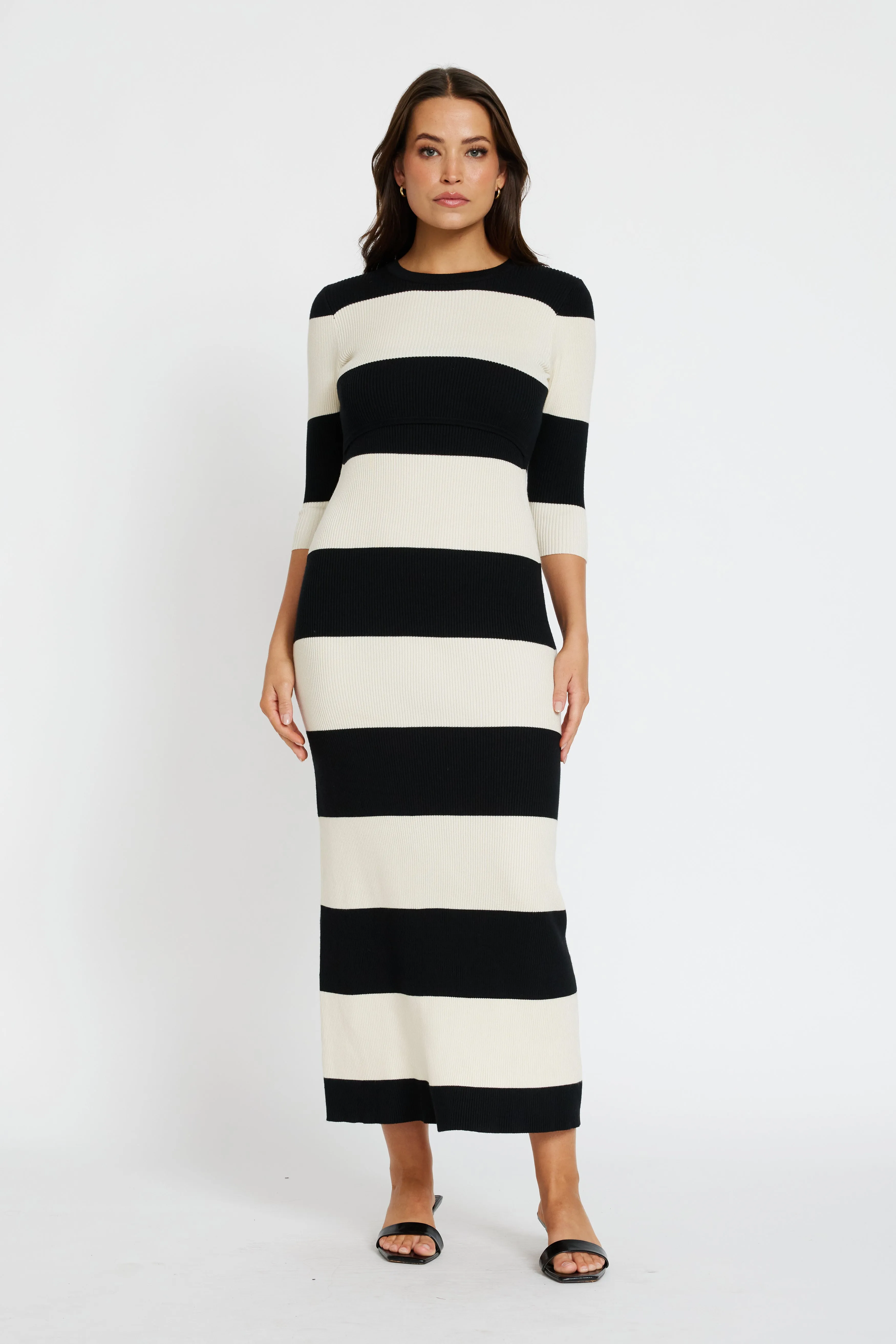 Hunter Stripe Knit Panel Dress - Black / Cream Ruffle Detail easy change