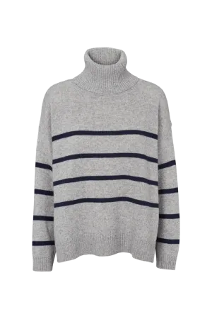 Lise Striped T-Neck - light grey mel. / sky captain Non Restrictive Silhouette