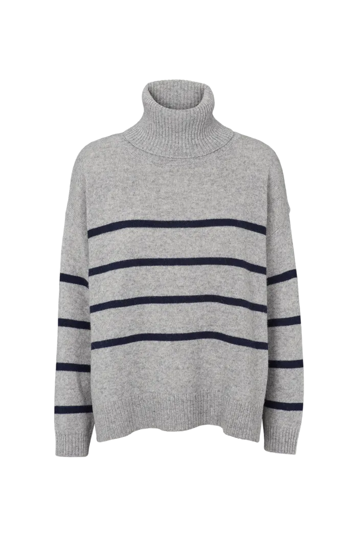 Lise Striped T-Neck - light grey mel. / sky captain Non Restrictive Silhouette