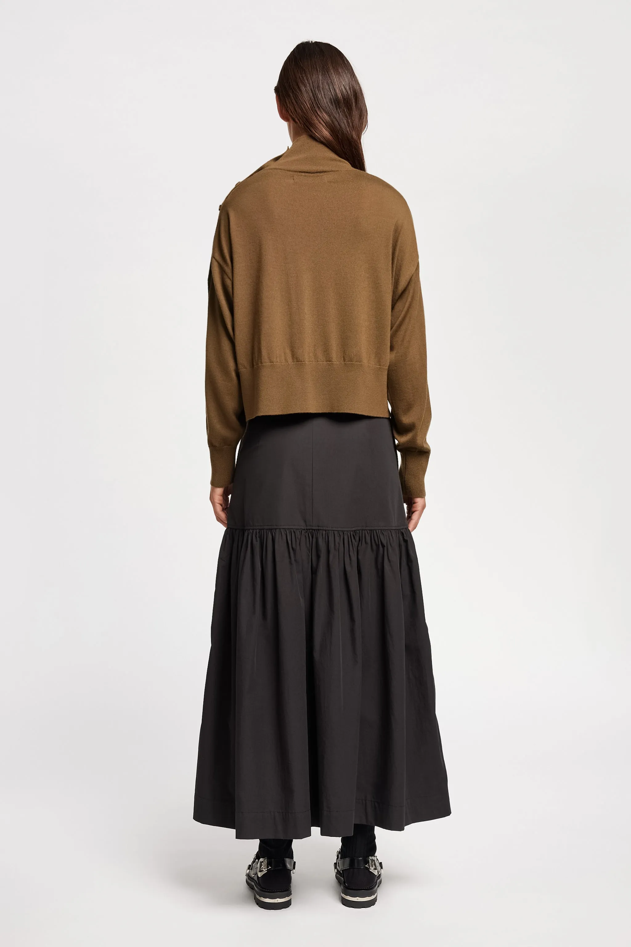 Impart Mock Neck Knit Brown Oversized Collar Style