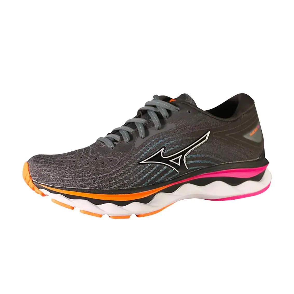 Zoned Compression Padding Casual running Womens Mizuno Wave Sky 6 (Wide) - Iron Gate / Nimbus Cloud / Neon Pink
