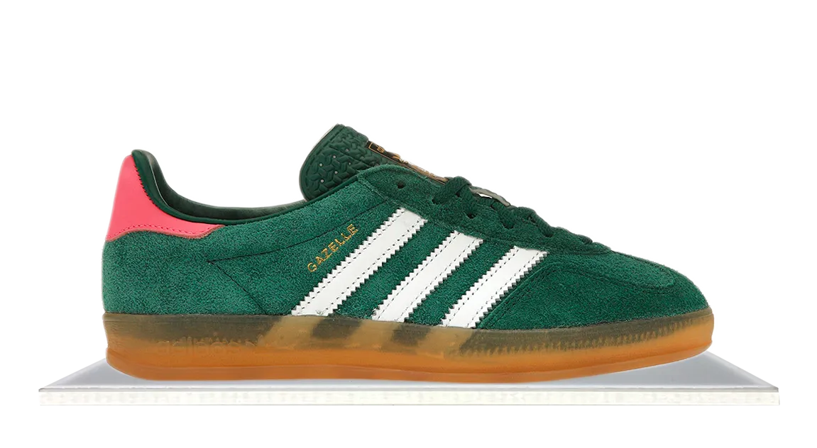 Adidas Gazelle Indoor Collegiate Green Lucid Pink Zip Closure Park Stroll