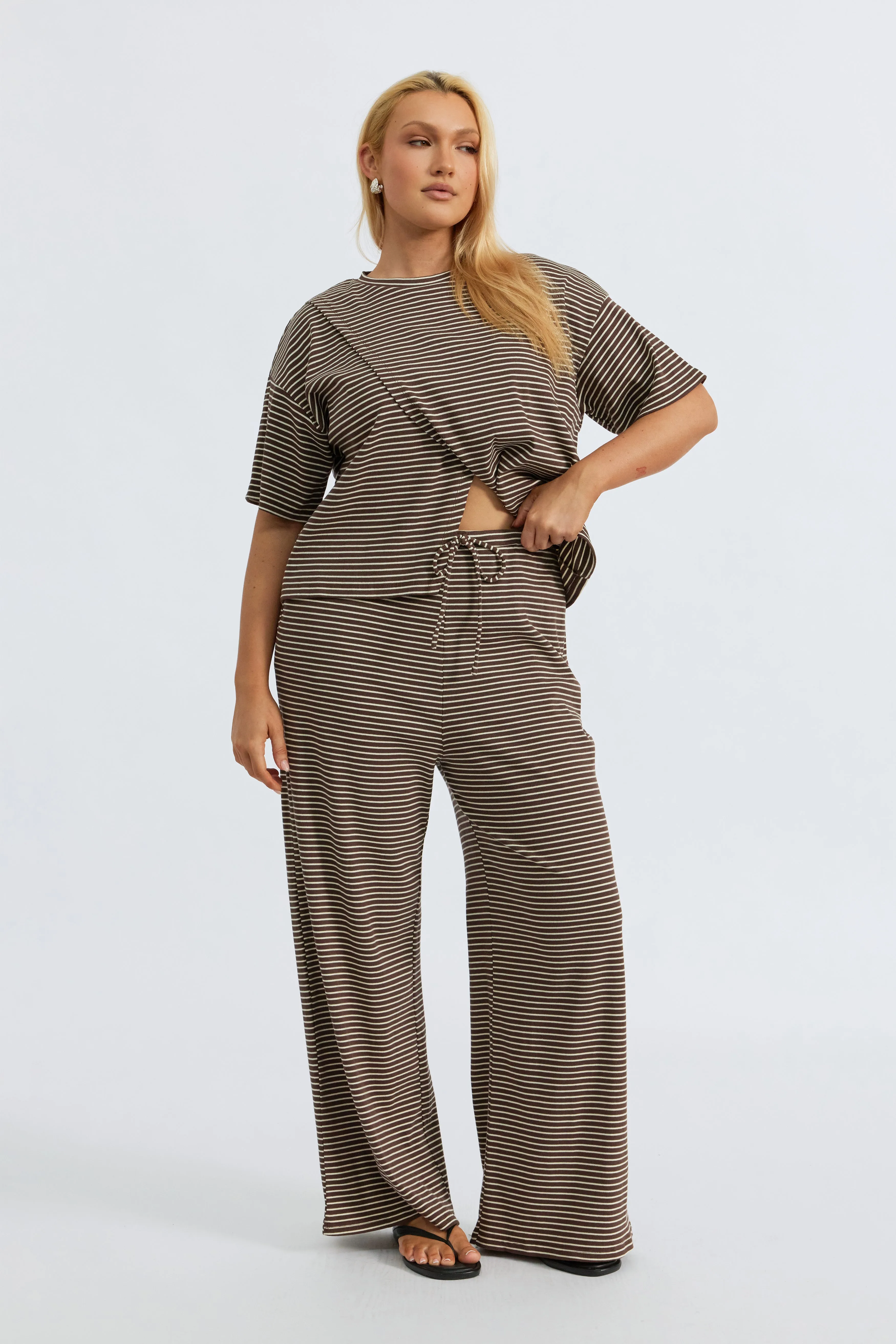 Ivy 2.0 Stripe Wide Leg Pants - Chocolate / White Odor Resistant parenting life