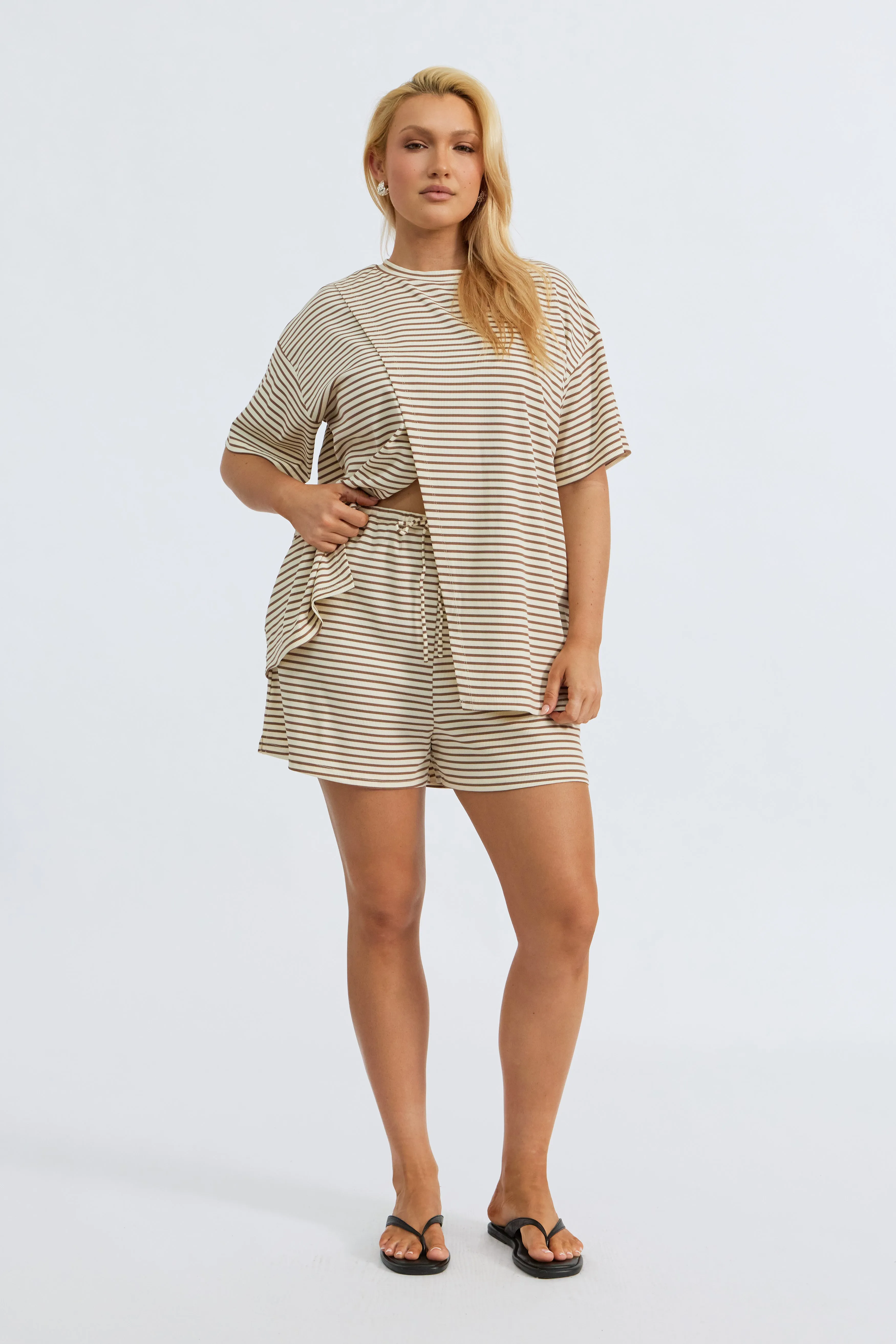 Ivy Stripe Lounge Short - Cream / Tan Quick Access