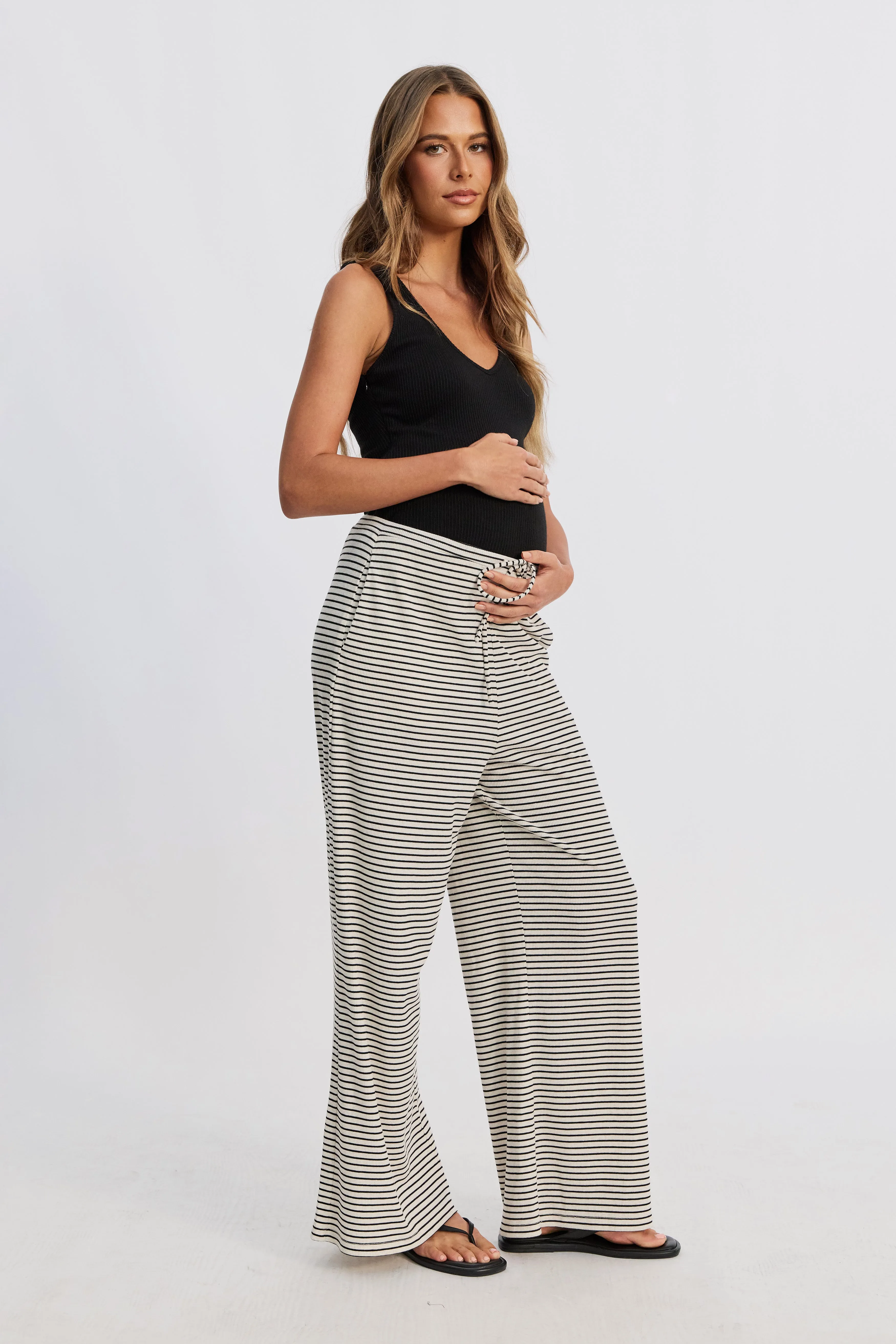 mother baby matching Ivy Stripe Wide Leg Pants - Cream Marle / Black