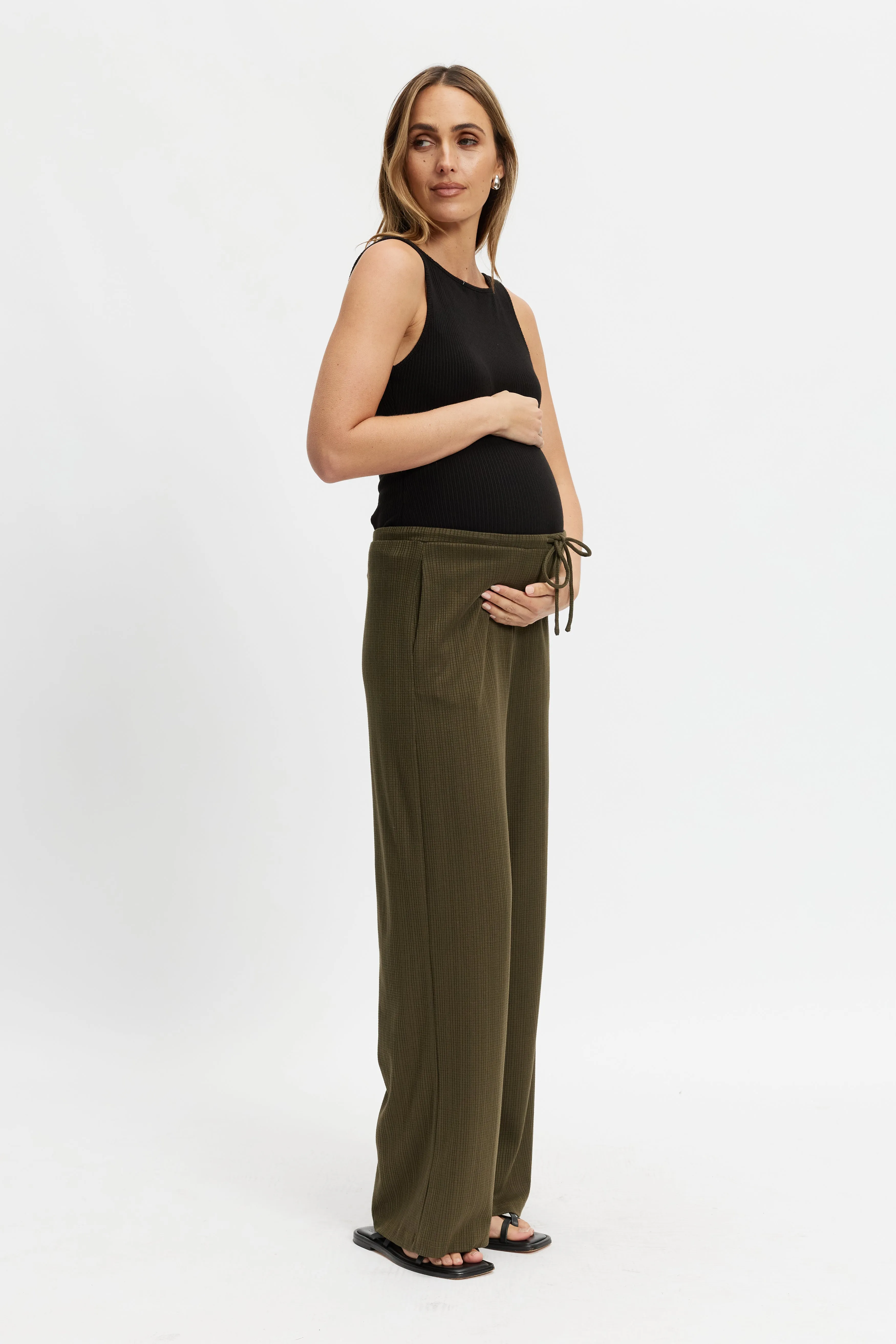 Ivy Waffle Wide Leg Pants - Olive stretchy leggings