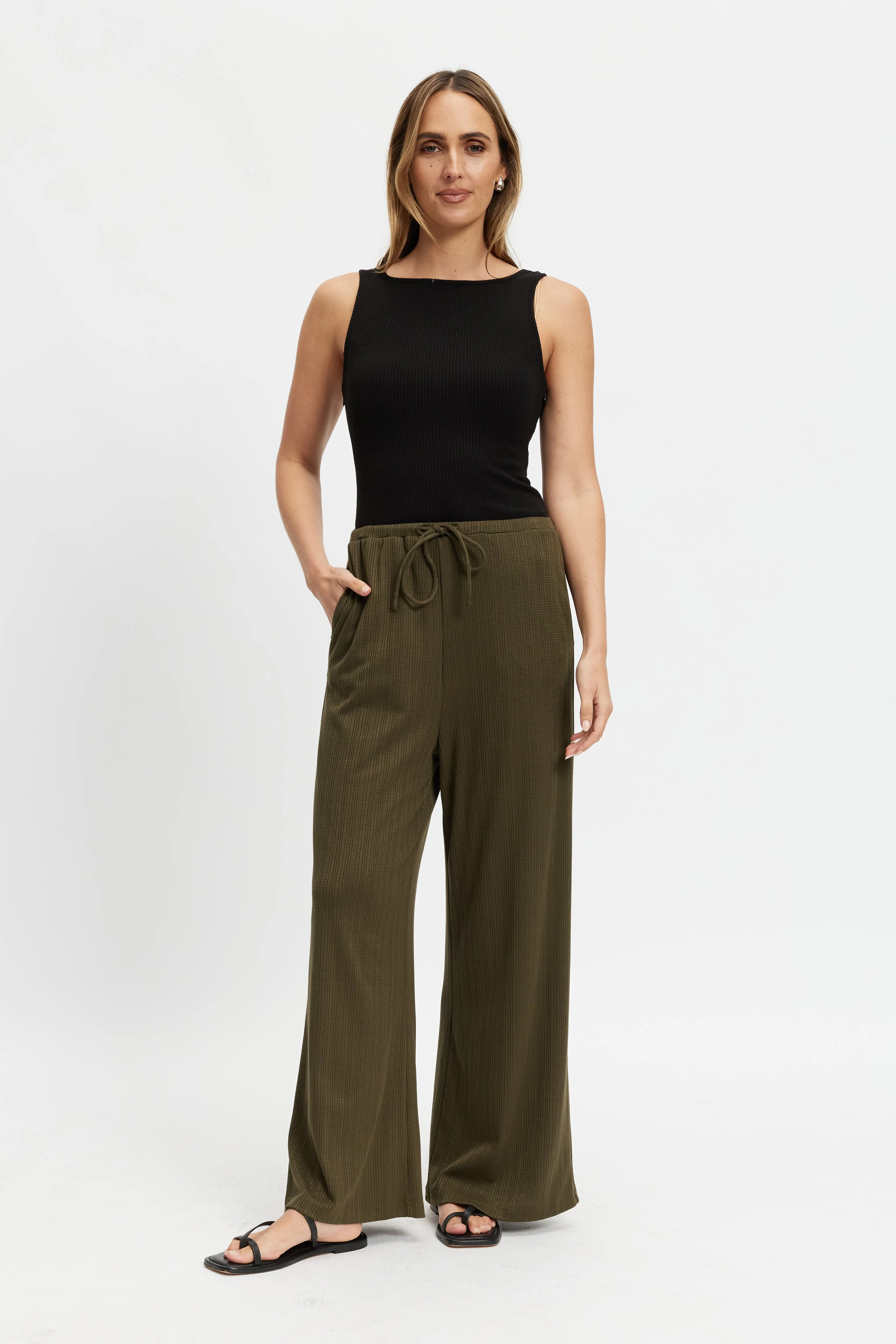 Ivy Waffle Wide Leg Pants - Olive maternity hoodie snap on
