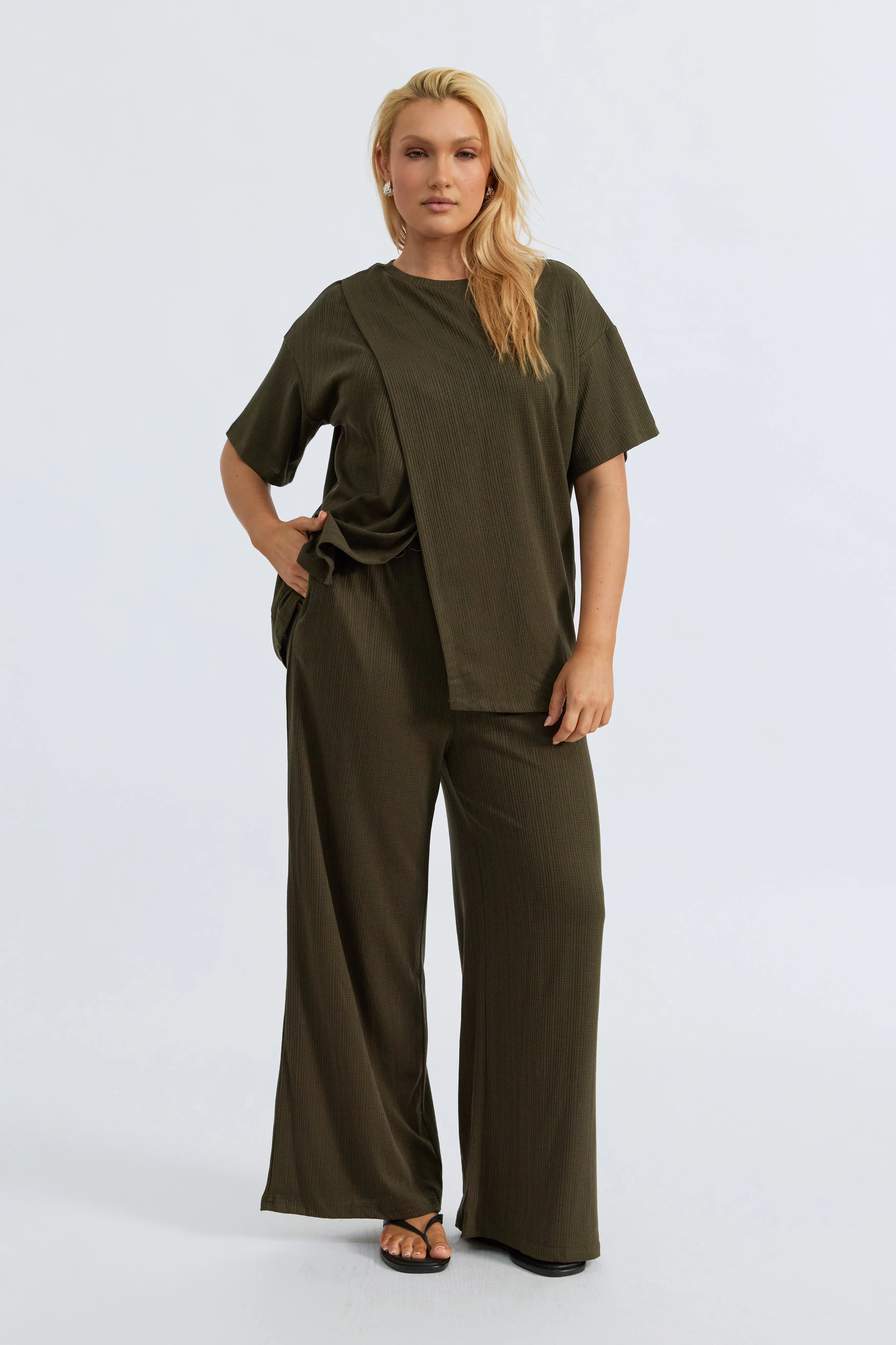Ivy Waffle Wide Leg Pants - Olive Wrap skirt family photoshoot